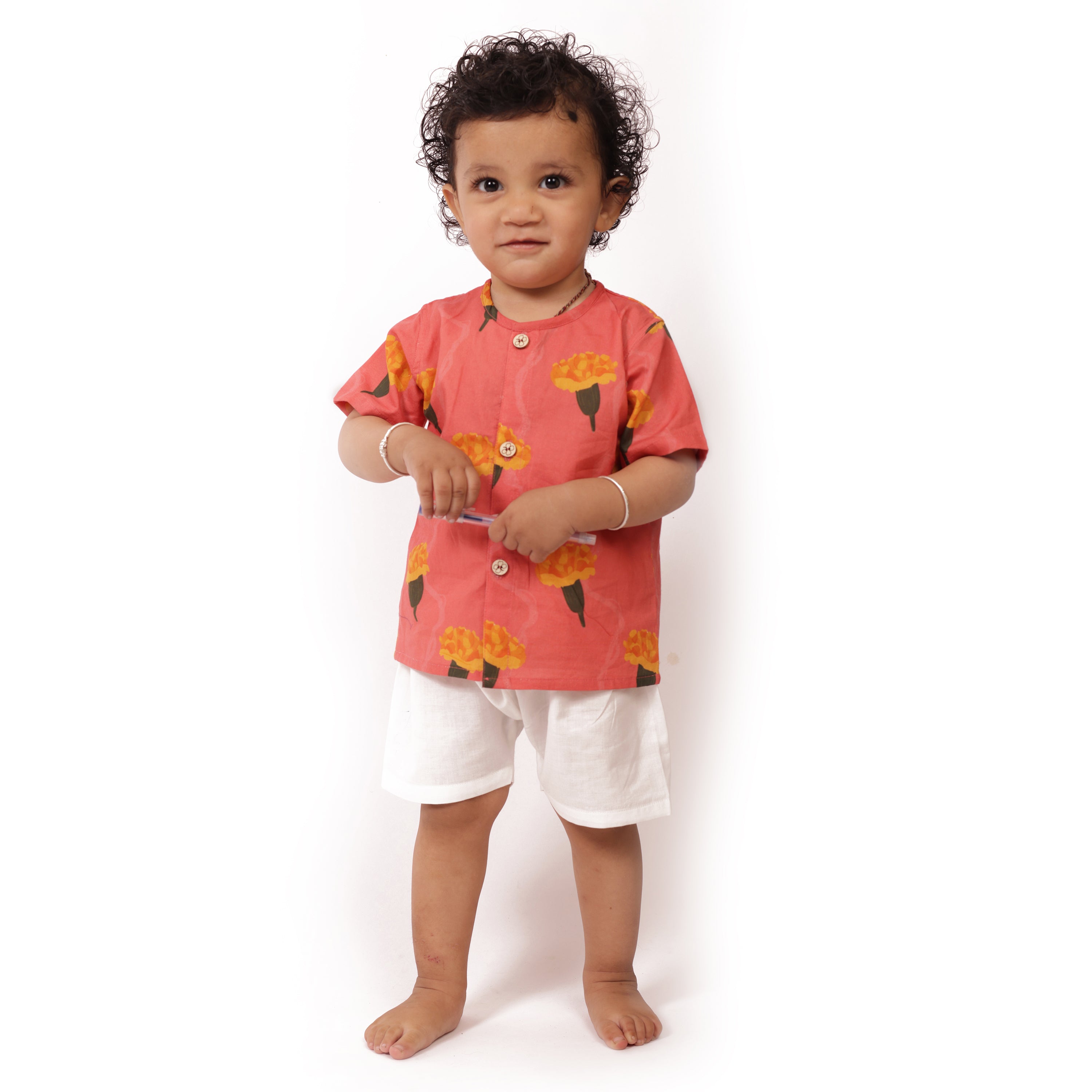 Marigold - Organic Cotton Pink Jhabla Set