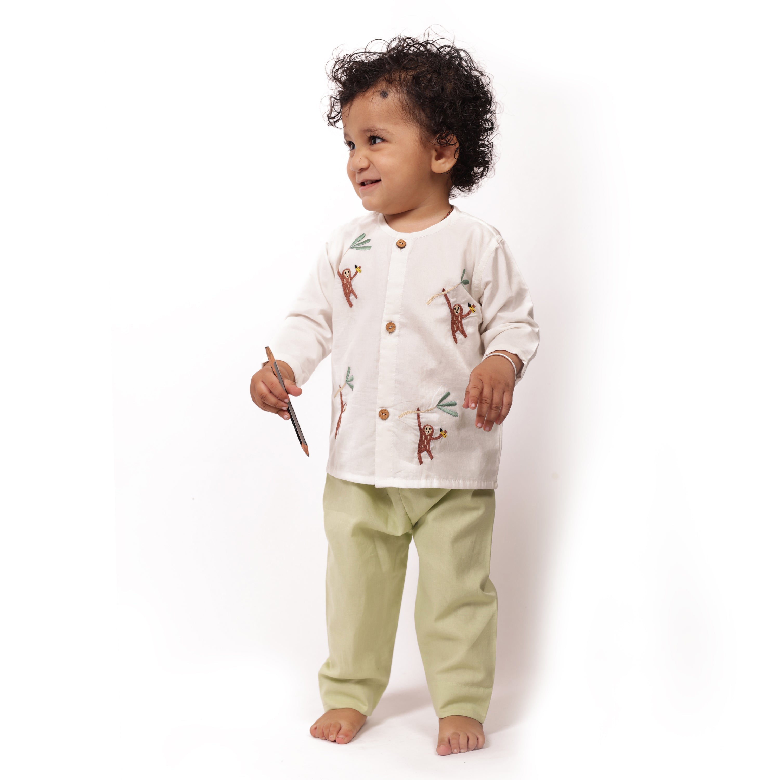 Monkey - Organic Cotton Full Sleeves Jhabla Set