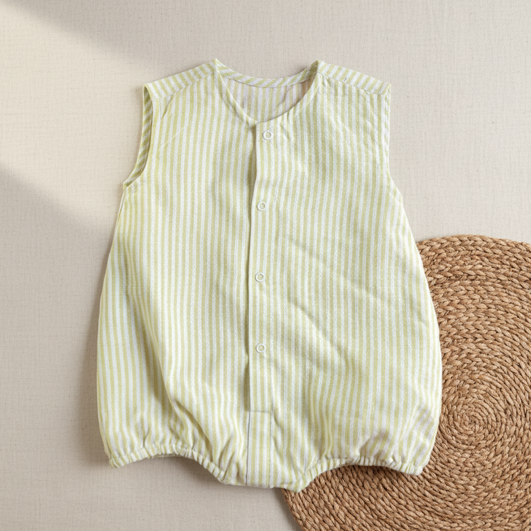 Green and White Striped Romper