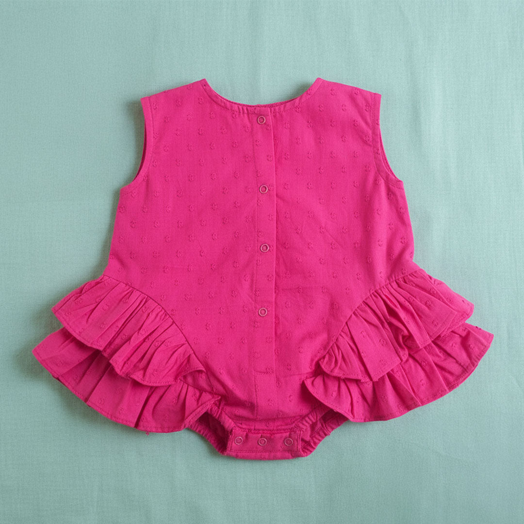Ballerina Style Solid Ruffled Romper - Hot Pink
