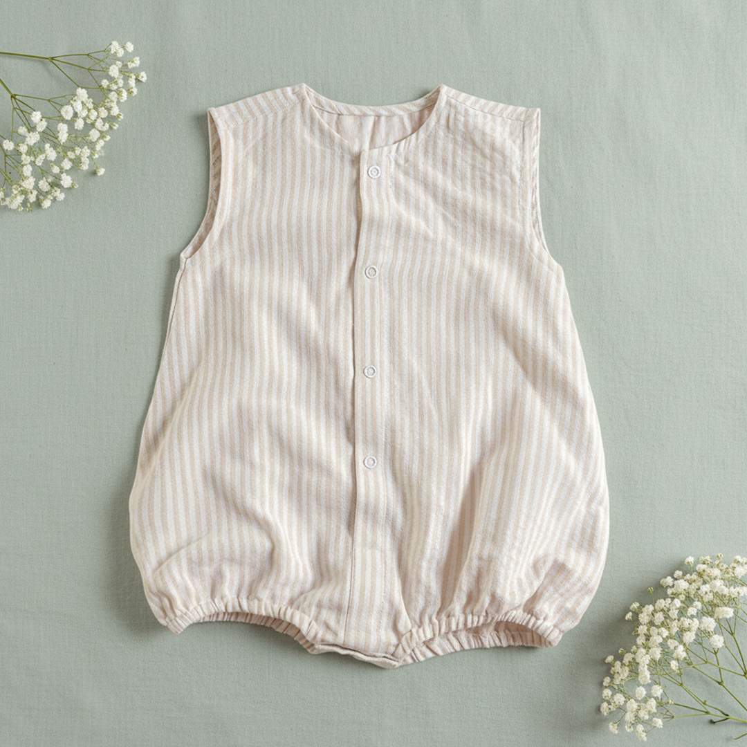 Beige and White Striped Romper
