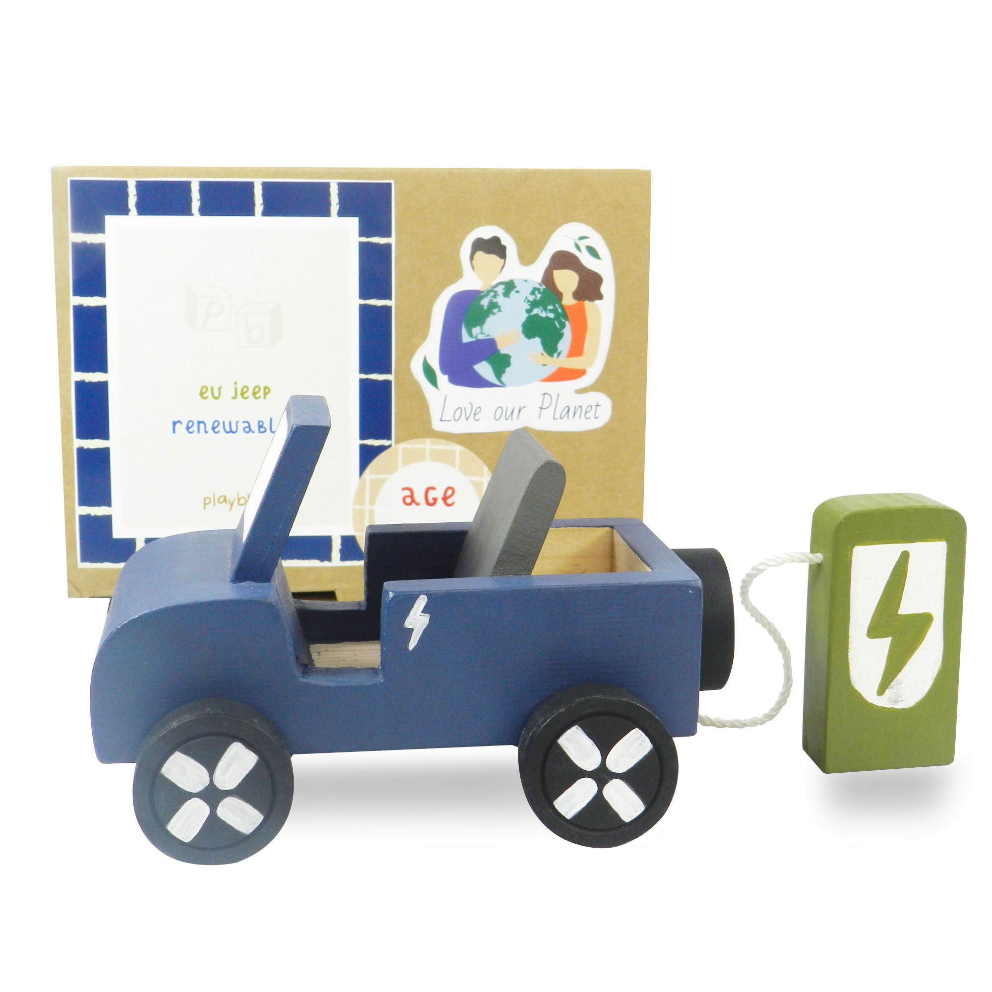 Wooden EV Jeep with Artificial wooden electirc charger