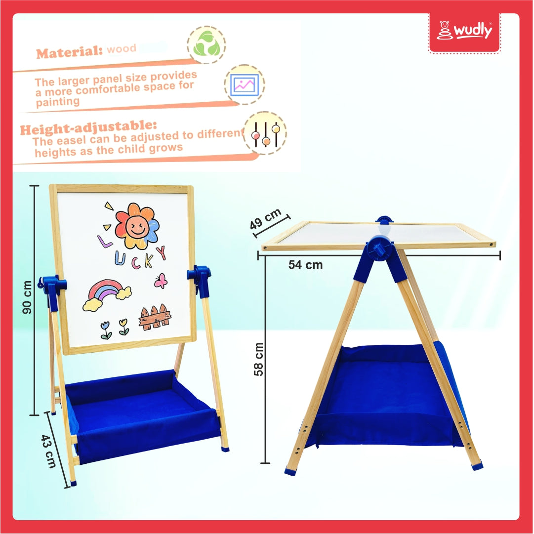 3-in-1 Creative Easel Board with Chalkboard, Whiteboard, Storage Tray
