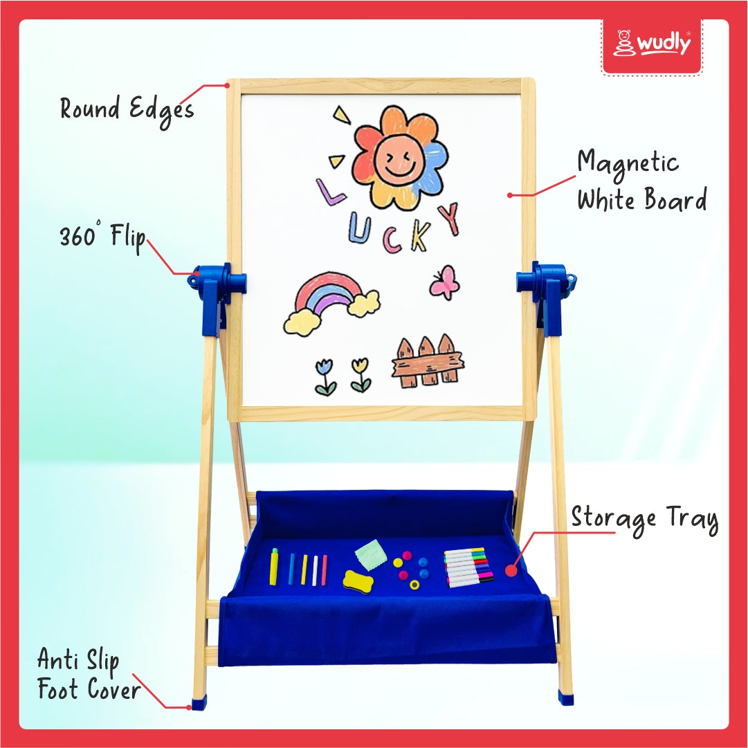 3-in-1 Creative Easel Board with Chalkboard, Whiteboard, Storage Tray