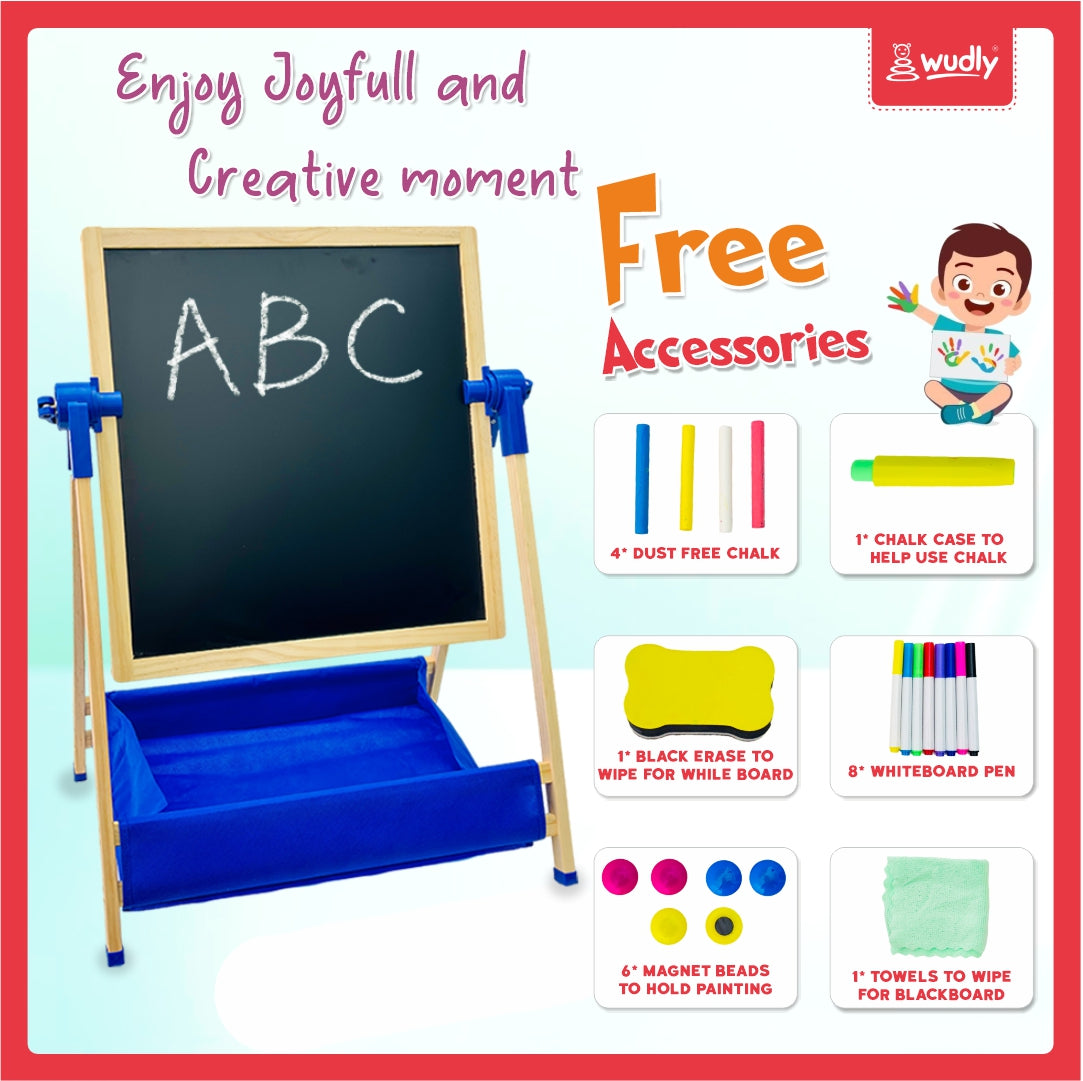 3-in-1 Creative Easel Board with Chalkboard, Whiteboard, Storage Tray