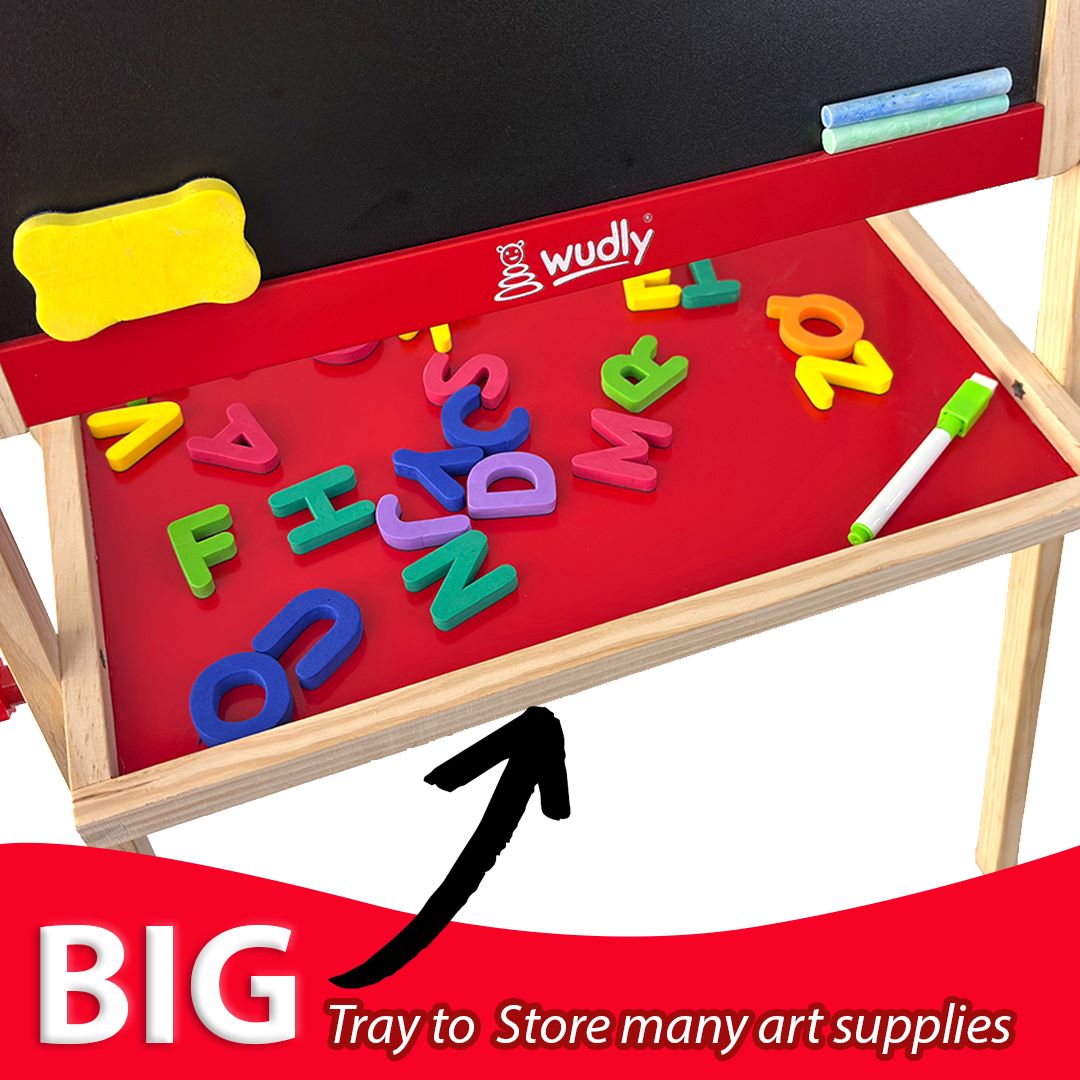 Kids Wooden Drawing Board - Double-Sided Chalkboard and Whiteboar