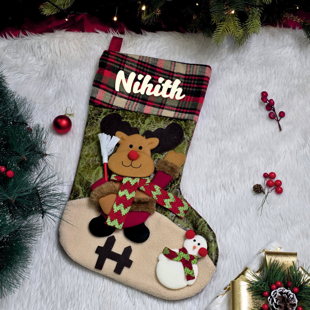 Classic Plaid Holiday Stocking - Reindeer