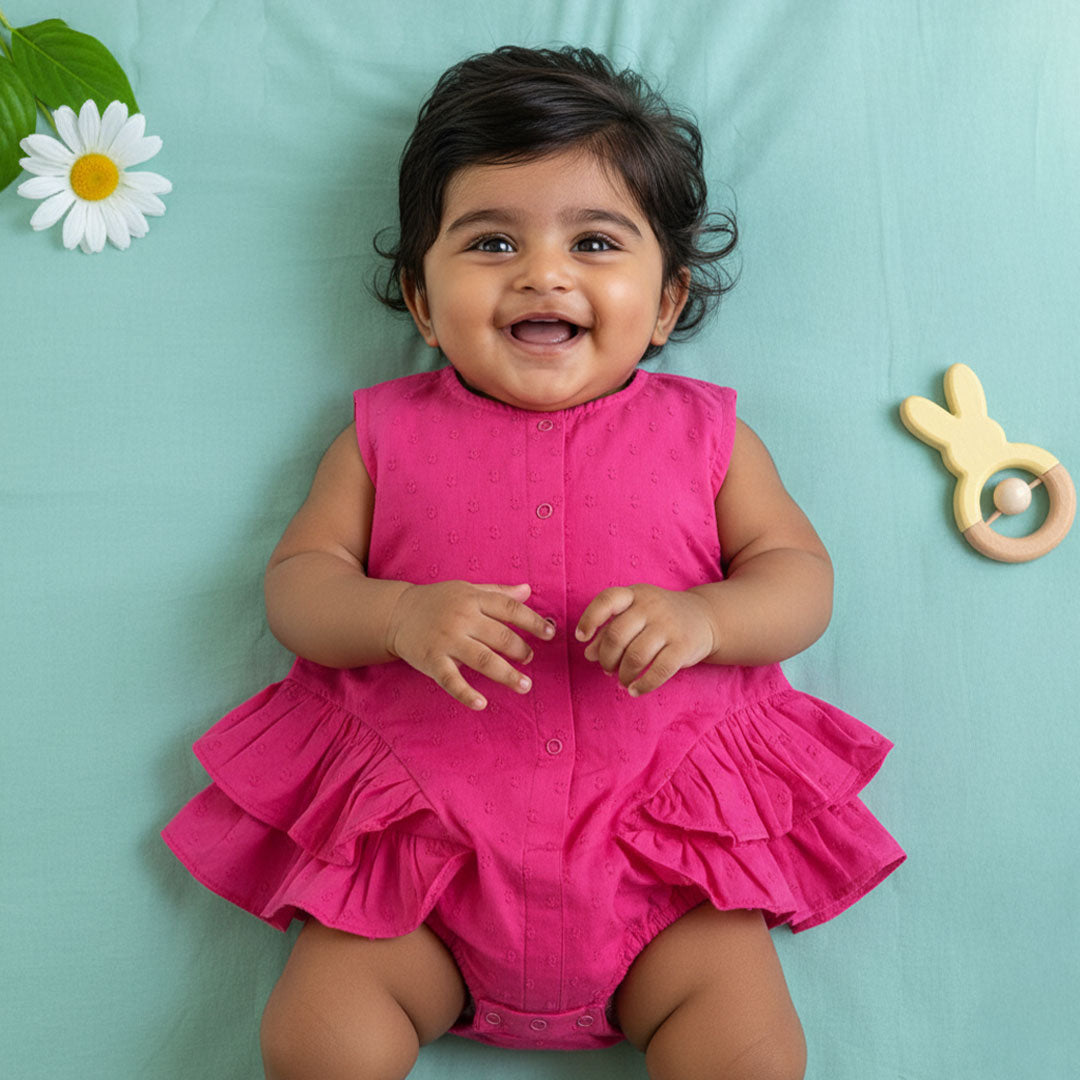 Ballerina Style Solid Ruffled Romper - Hot Pink