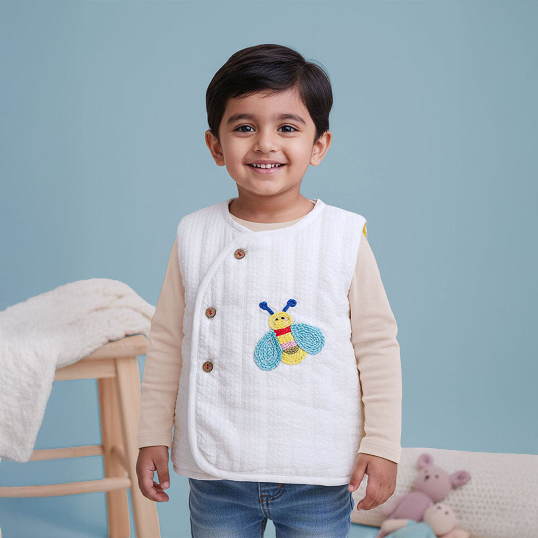 Winter Bee – Cotton Quilted White Vest