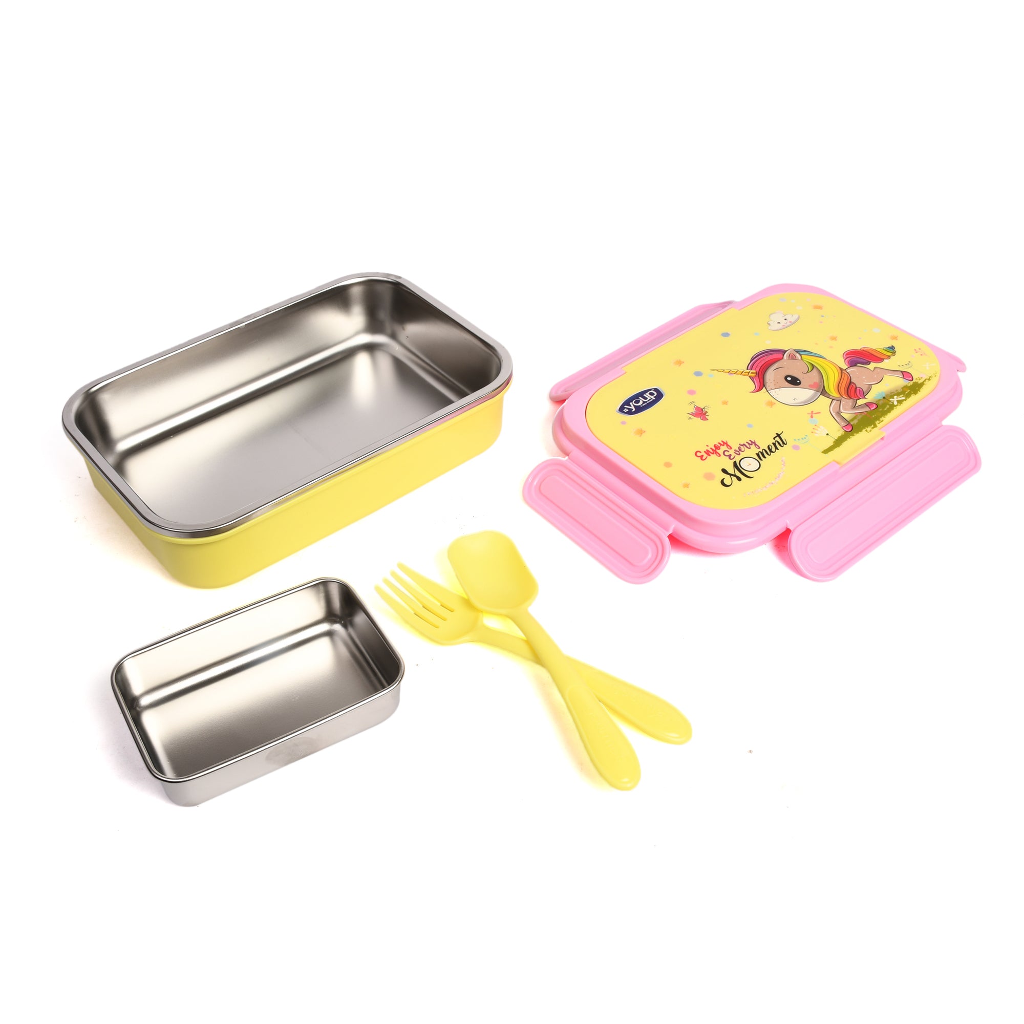 Stainless Steel Insulated Unicorn Theme Kids Lunch Box With Fork & Spoon Xolo-850 Ml