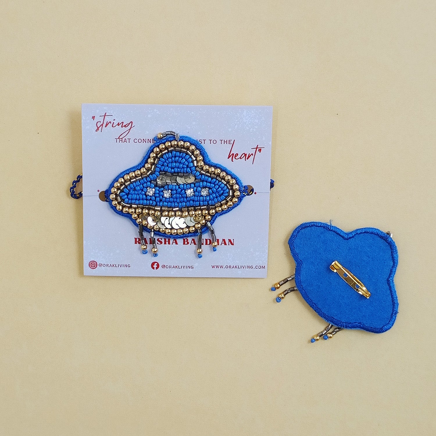 Spaceship Beaded Rakhi - converts to a Brooch