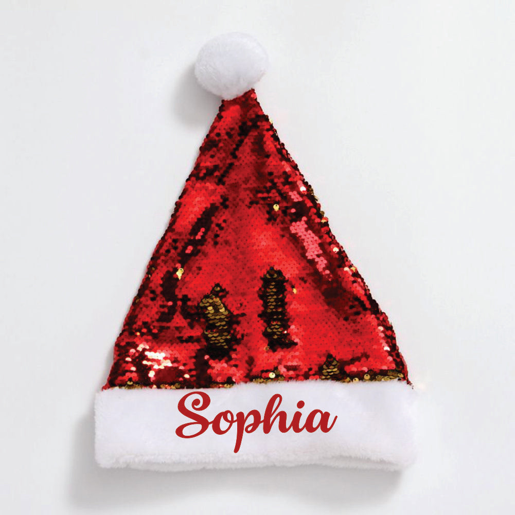 Personalised Sequins Santa Caps - Red And Gold