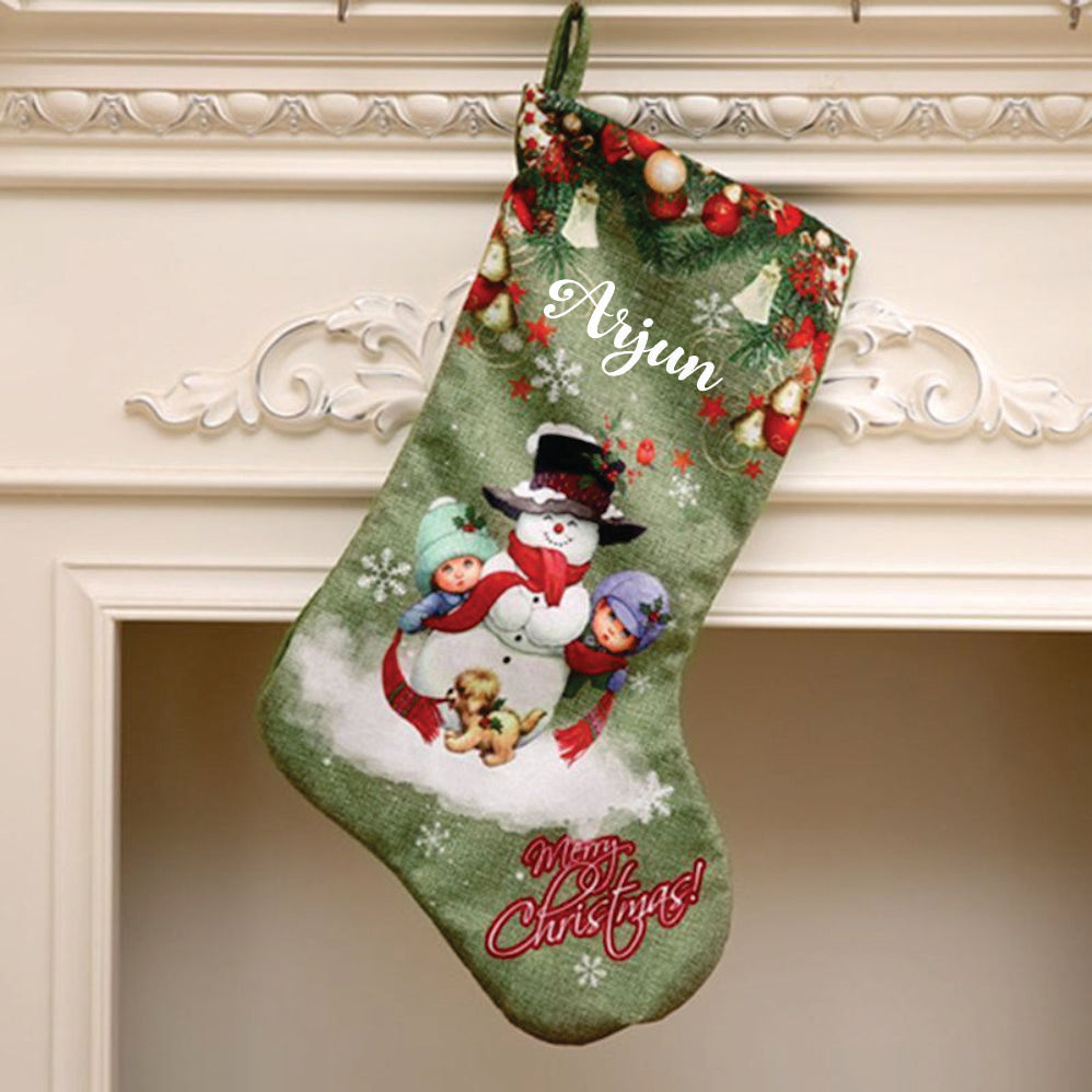 Snowman & Friends Velveteen Stockings- Snowman with Kids
