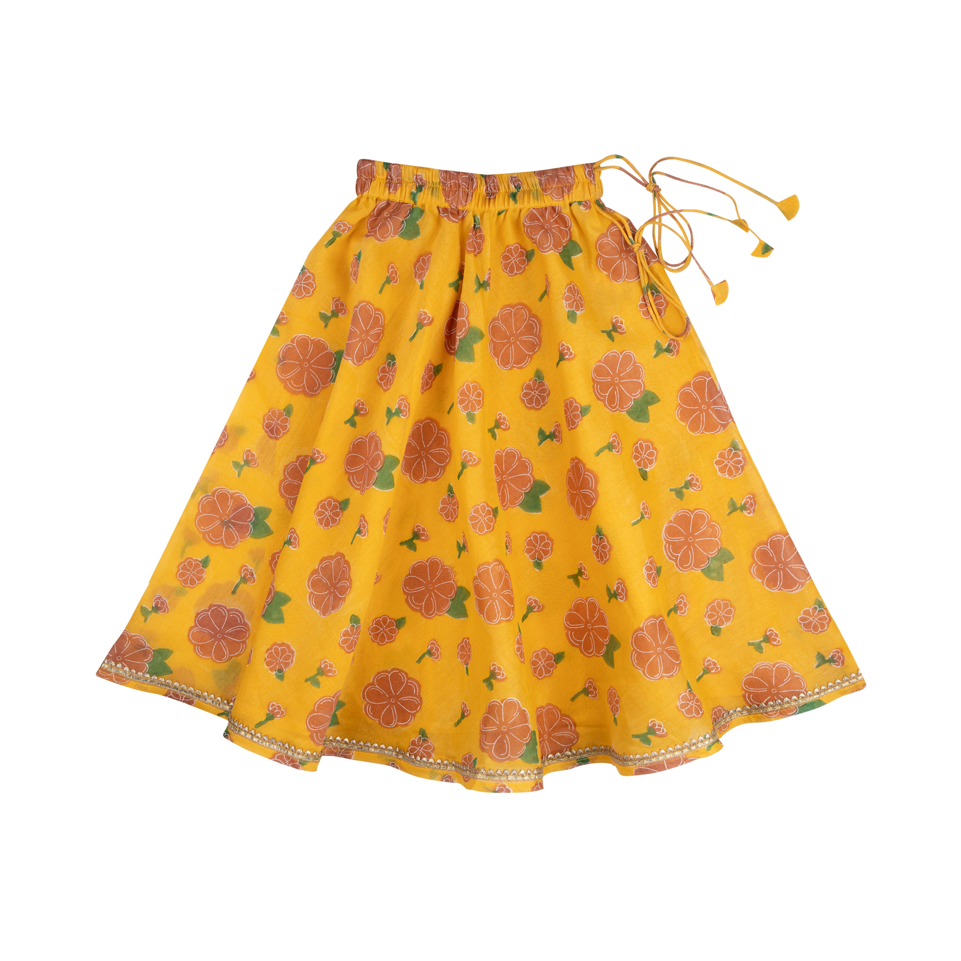 Chanderi Lehenga Set | Hand-Block Printed (Gota Work) - Genda Phool