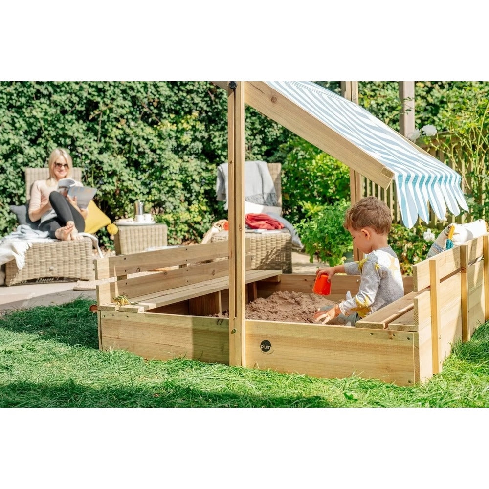 Wooden Sandpit With Canopy - Natural