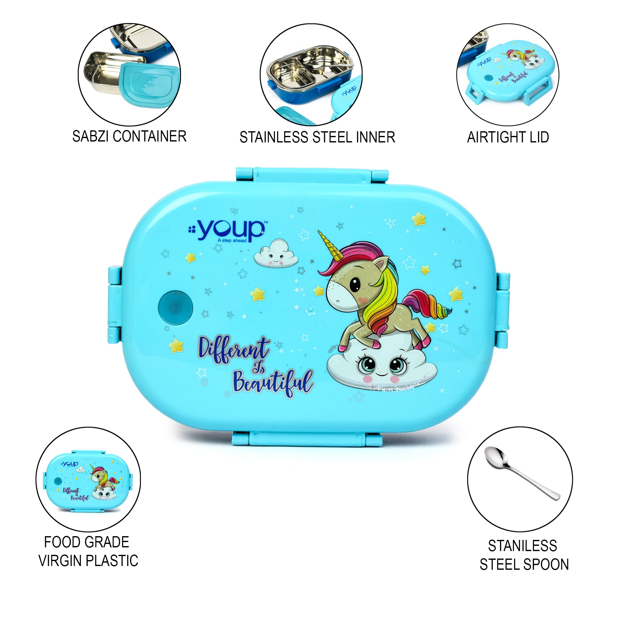 Stainless Steel Unicorn Theme Kids Lunch Box Break Time 700 Ml