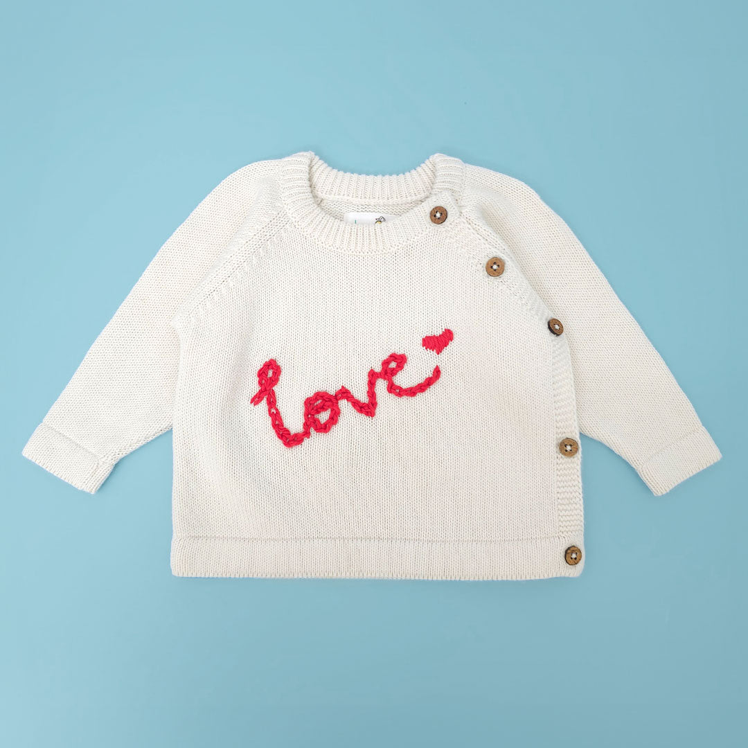 Love – Cotton Hand Embroidered White Sweater