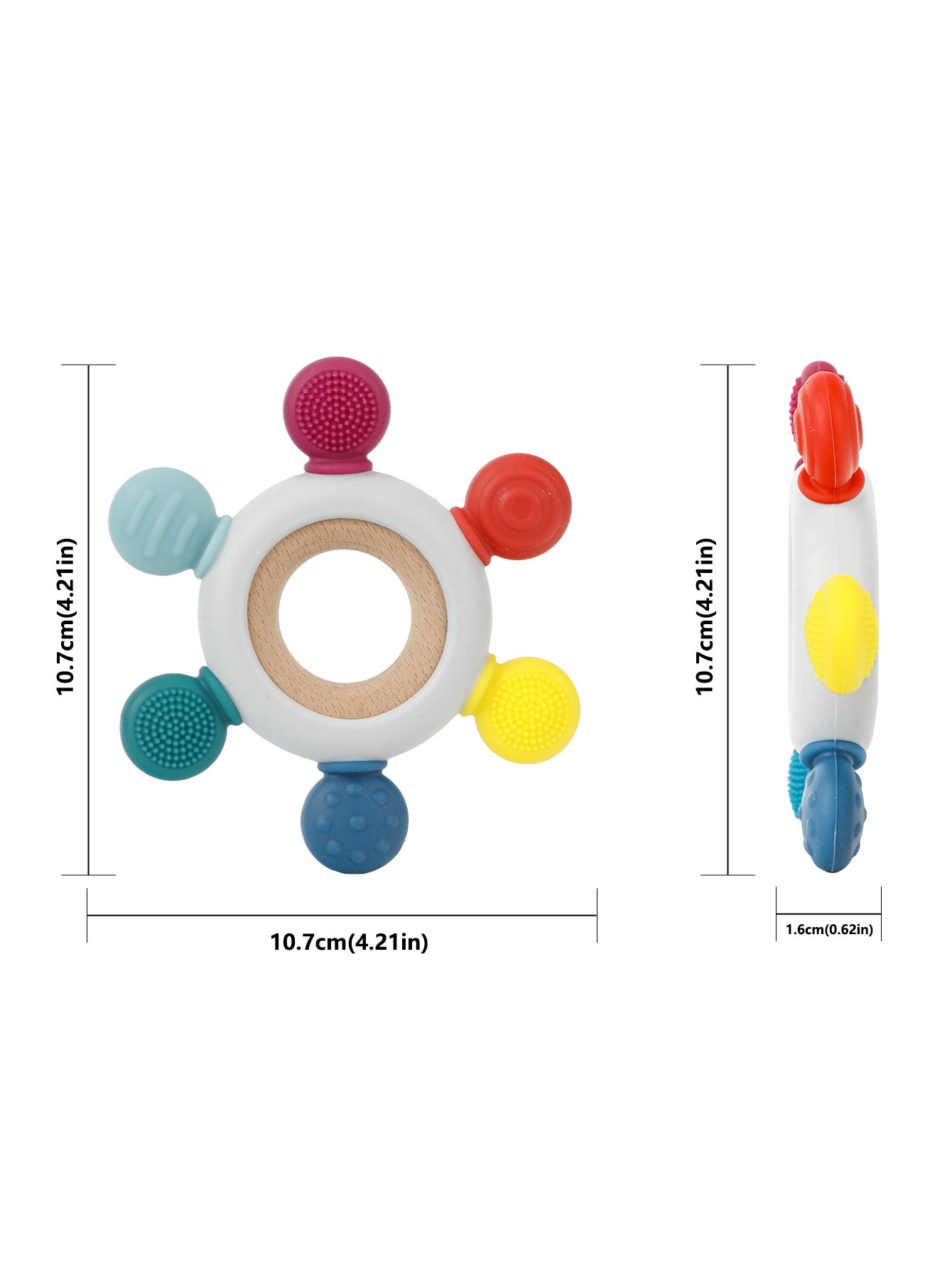 Infant Wooden Teether, Baby Teething Toys Silicone - Bright