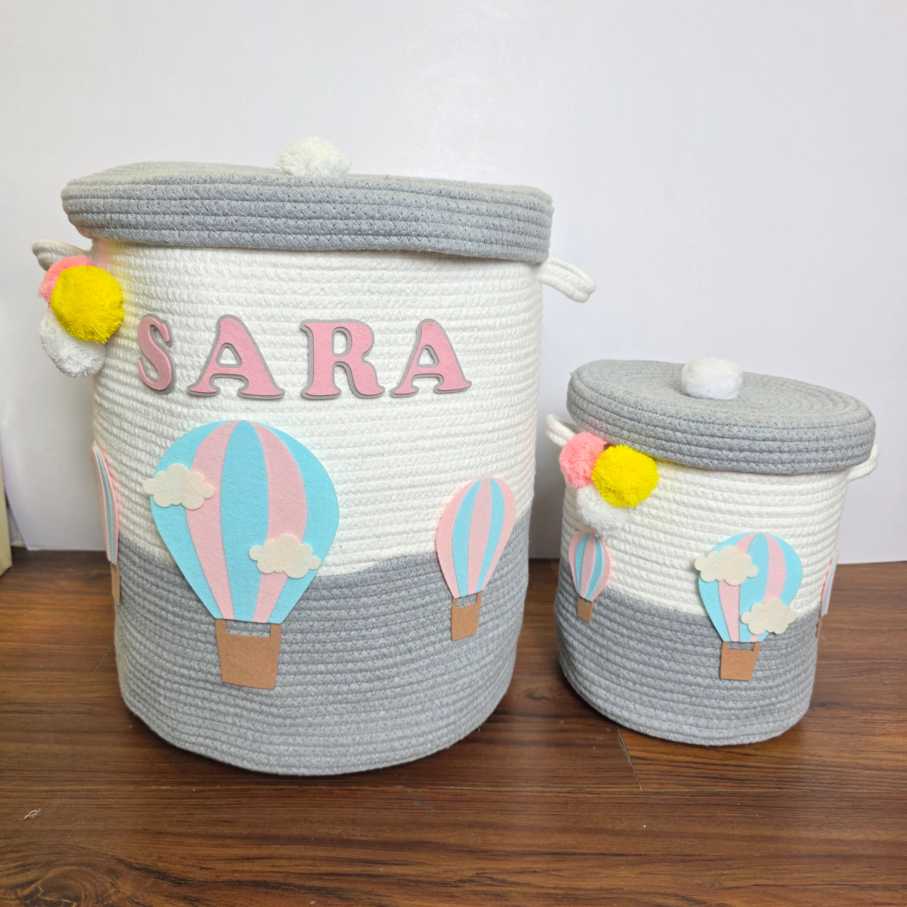 Jute Cotton Storage Basket with Lid - Unicorn's Rainbow Flight