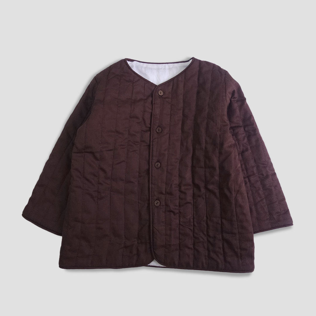Choco Brown - Cotton Button Up Quilted Jacket