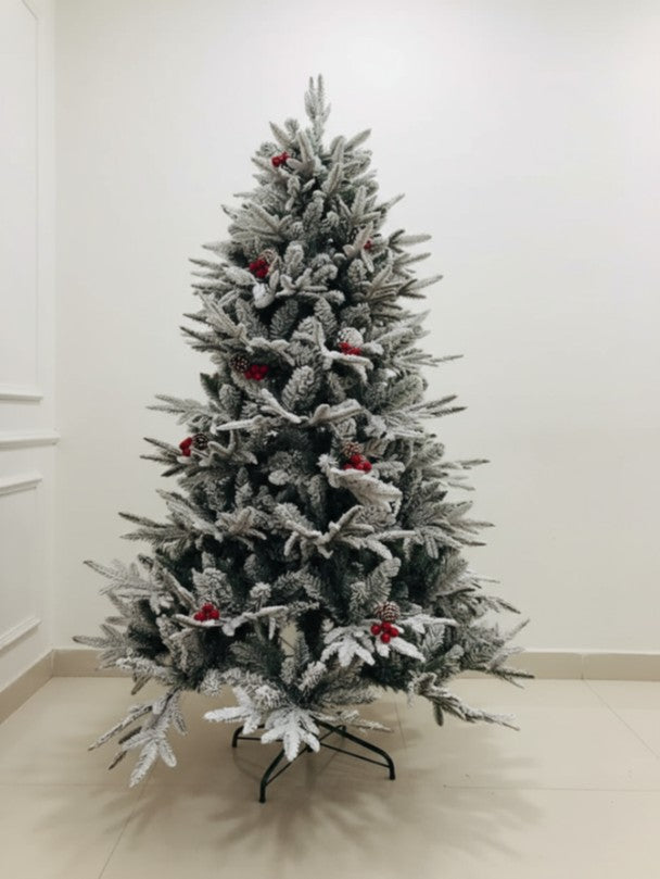 NIVA Christmas tree with red cherries, pine cones and frosting – 6 feet