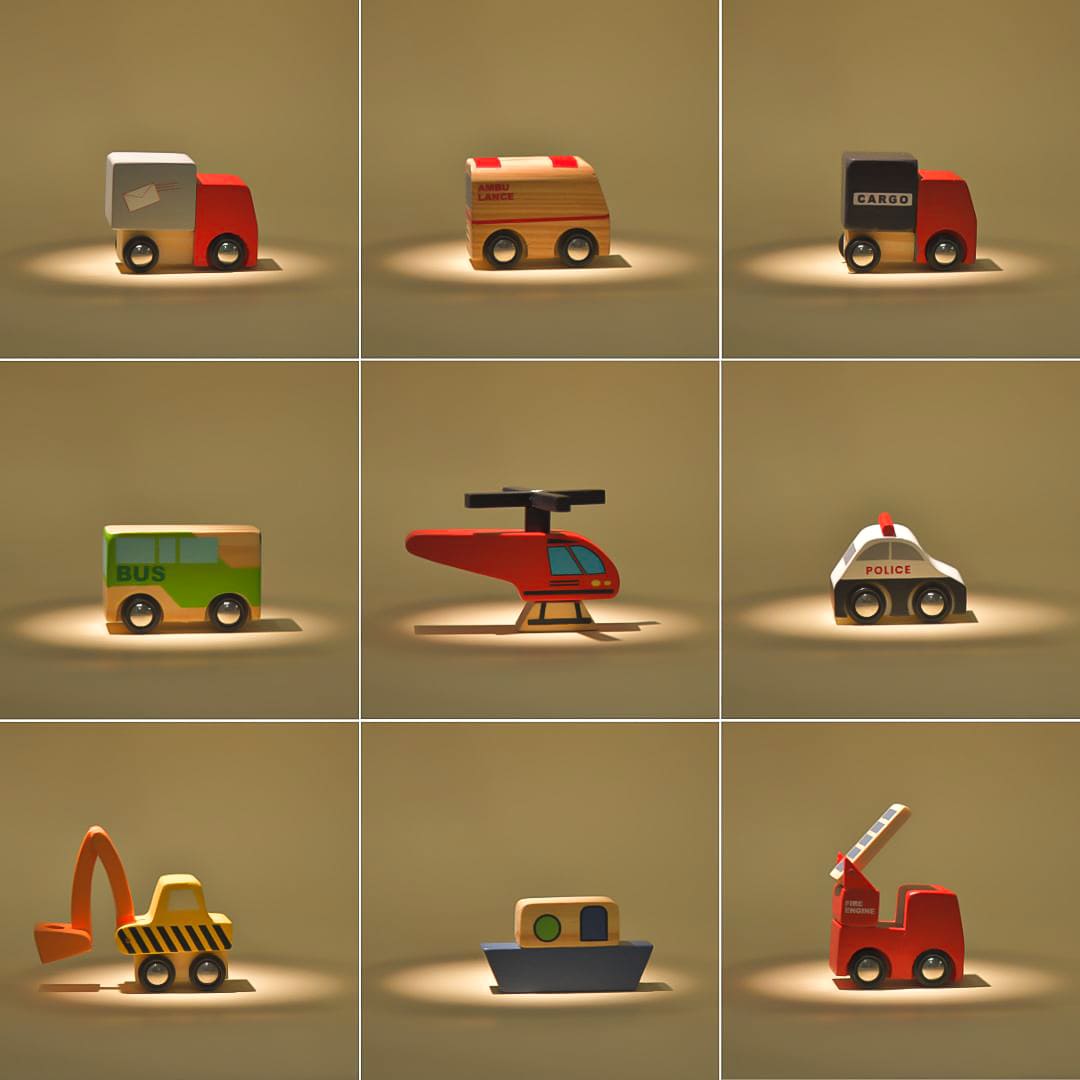 Little Wagon Toy Cars Playset Wooden Toy Cars,12 Colorful Mini Construction Vehicles Set