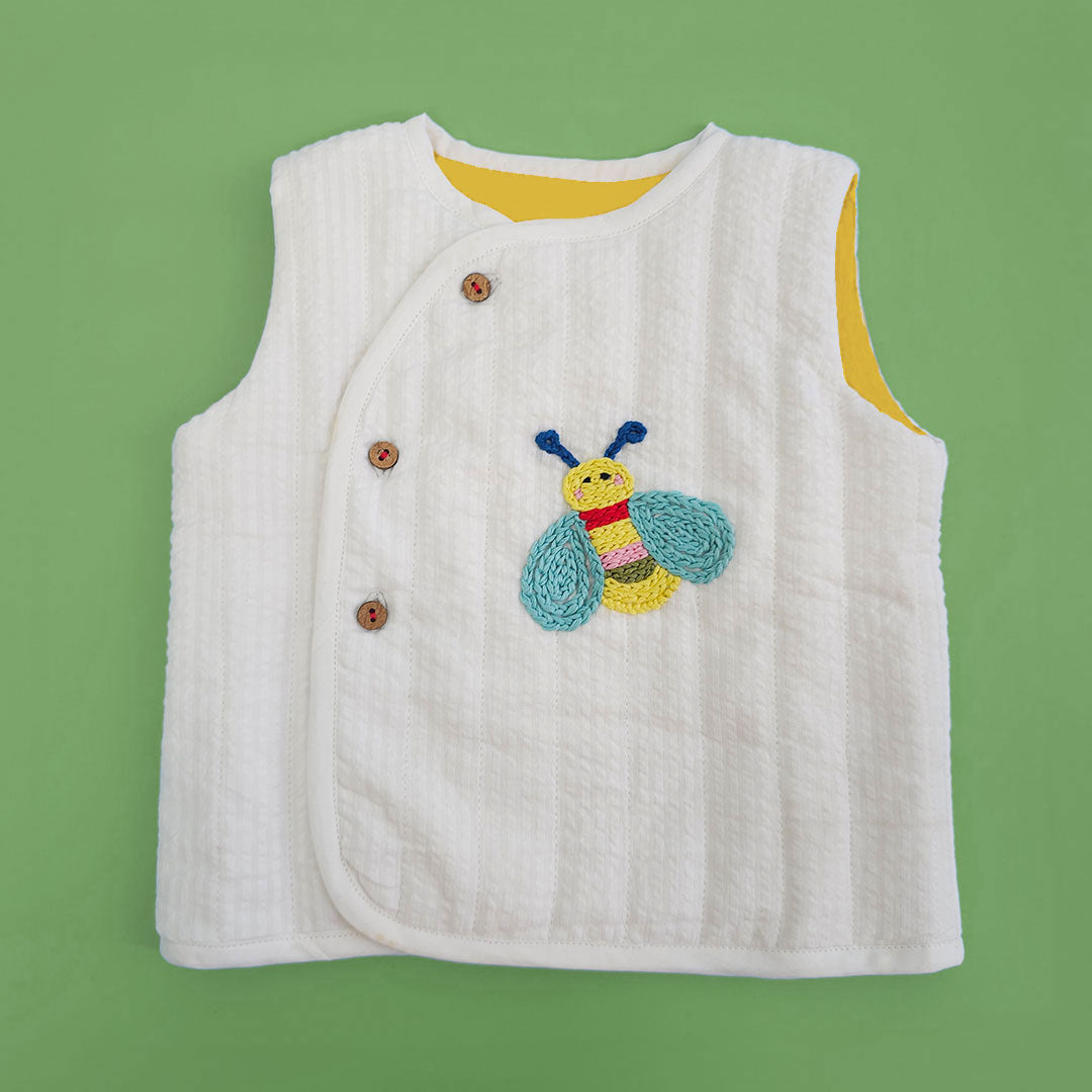 Winter Bee – Cotton Quilted White Vest