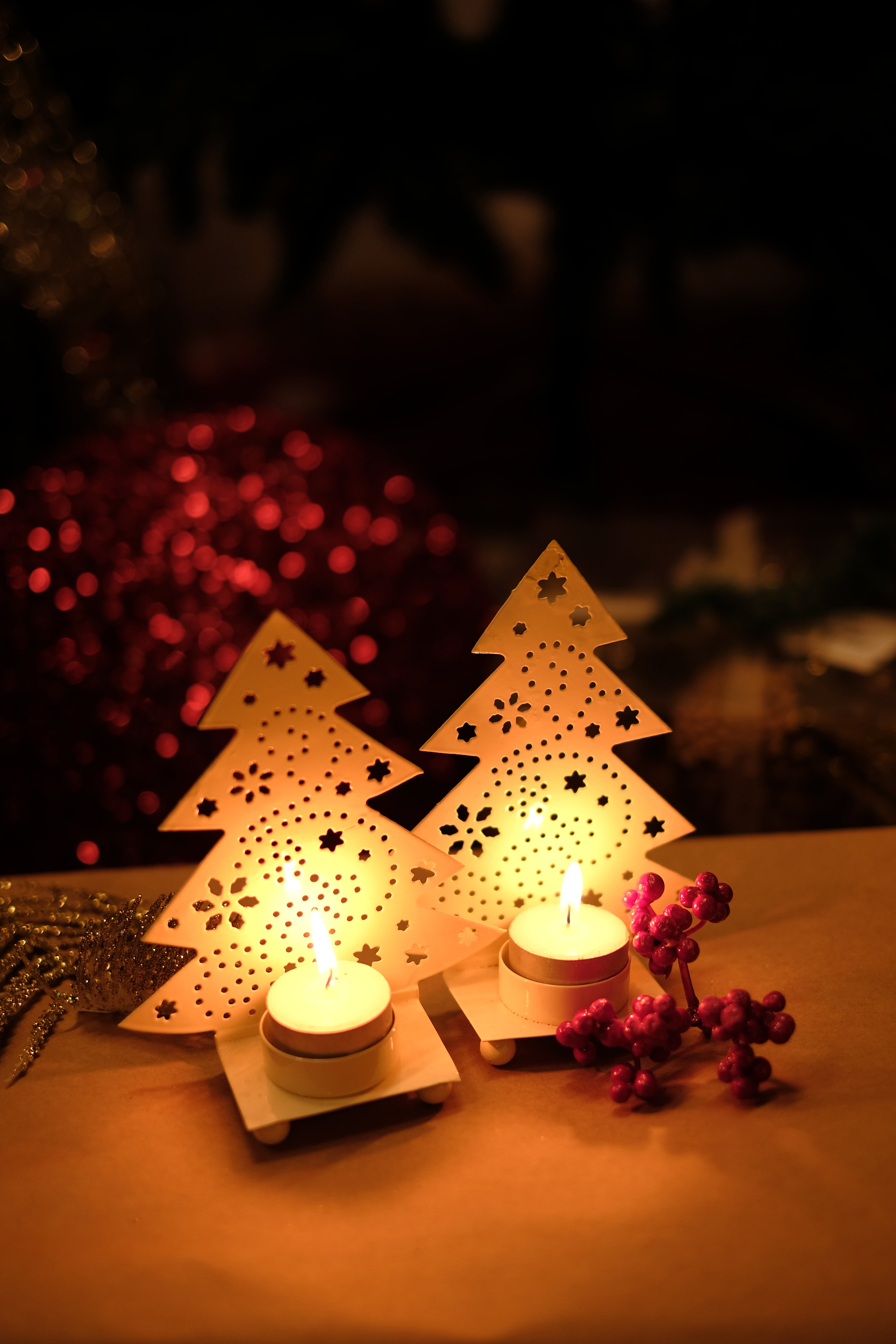 OMBRE - tree shaped metal shadow tea light holder