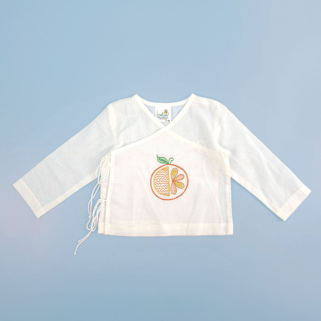 Orange – Cotton Full Sleeve Embroidered Baby Jabla