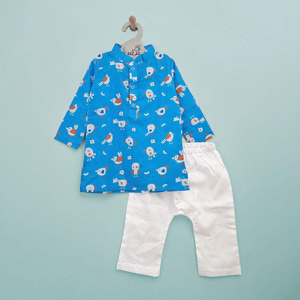 Blue Birdie – Cotton Printed Blue Kurta paired with Pajama Pants