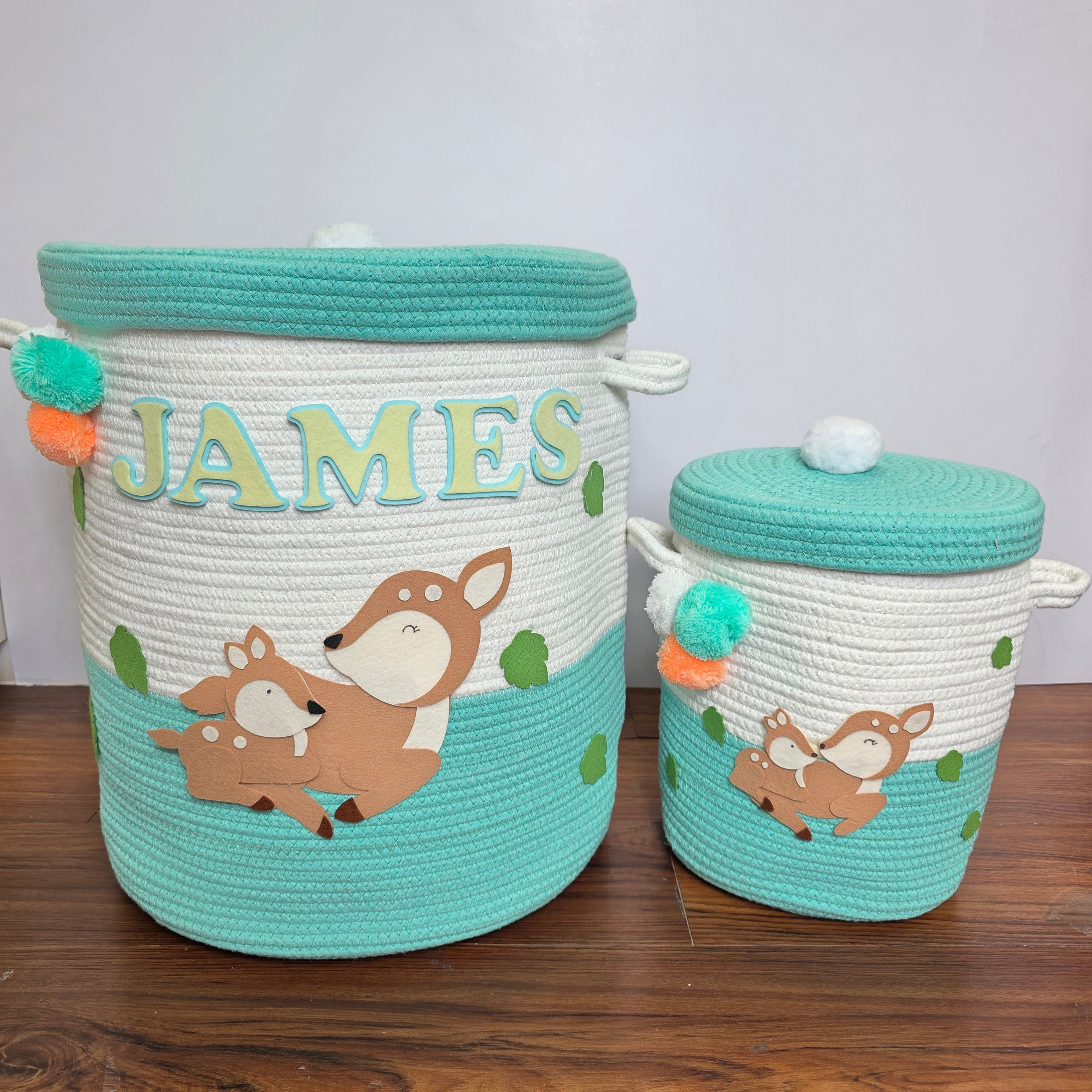 Jute Cotton Storage Basket with Lid - Mommy's Little Fawn