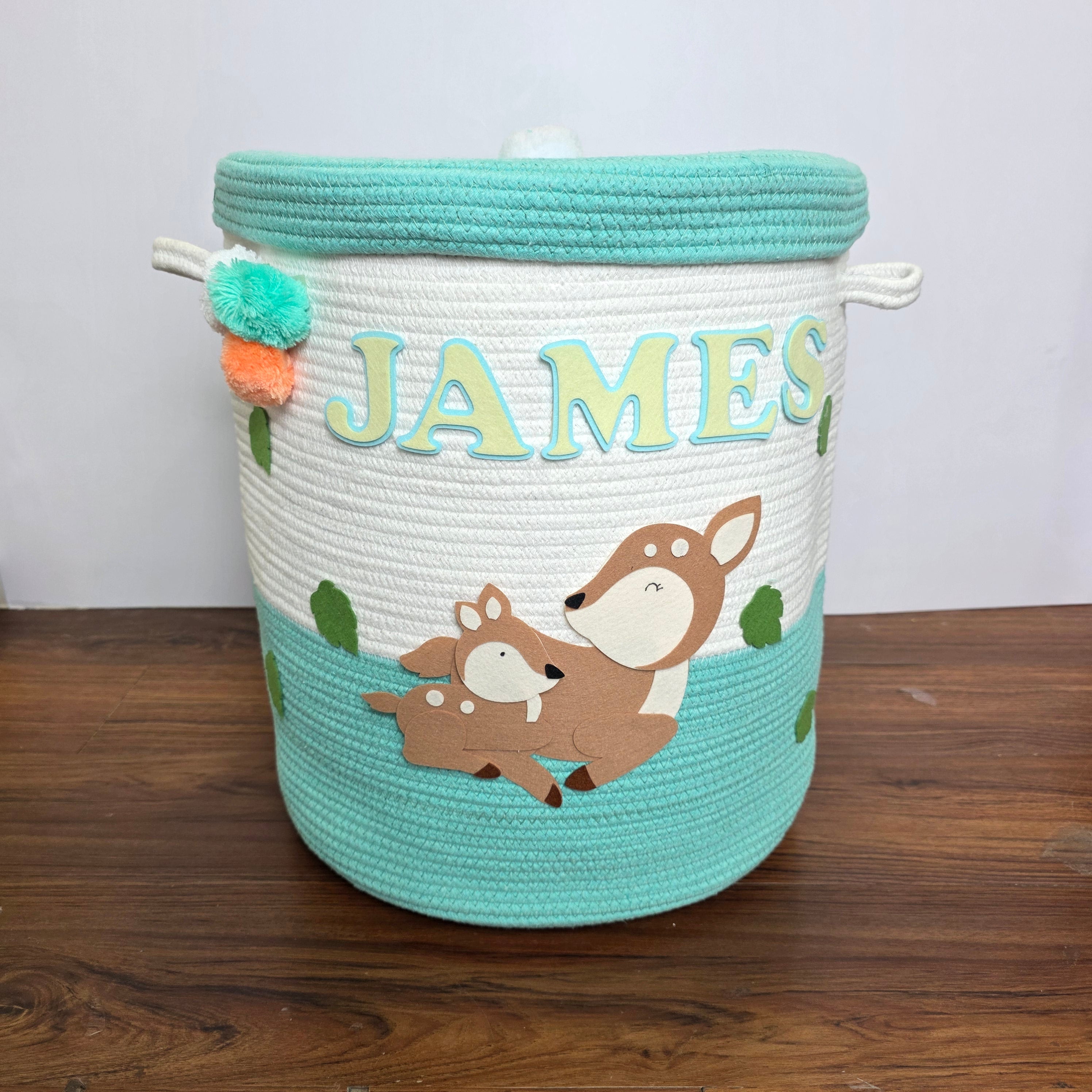 Jute Cotton Storage Basket with Lid - Mommy's Little Fawn