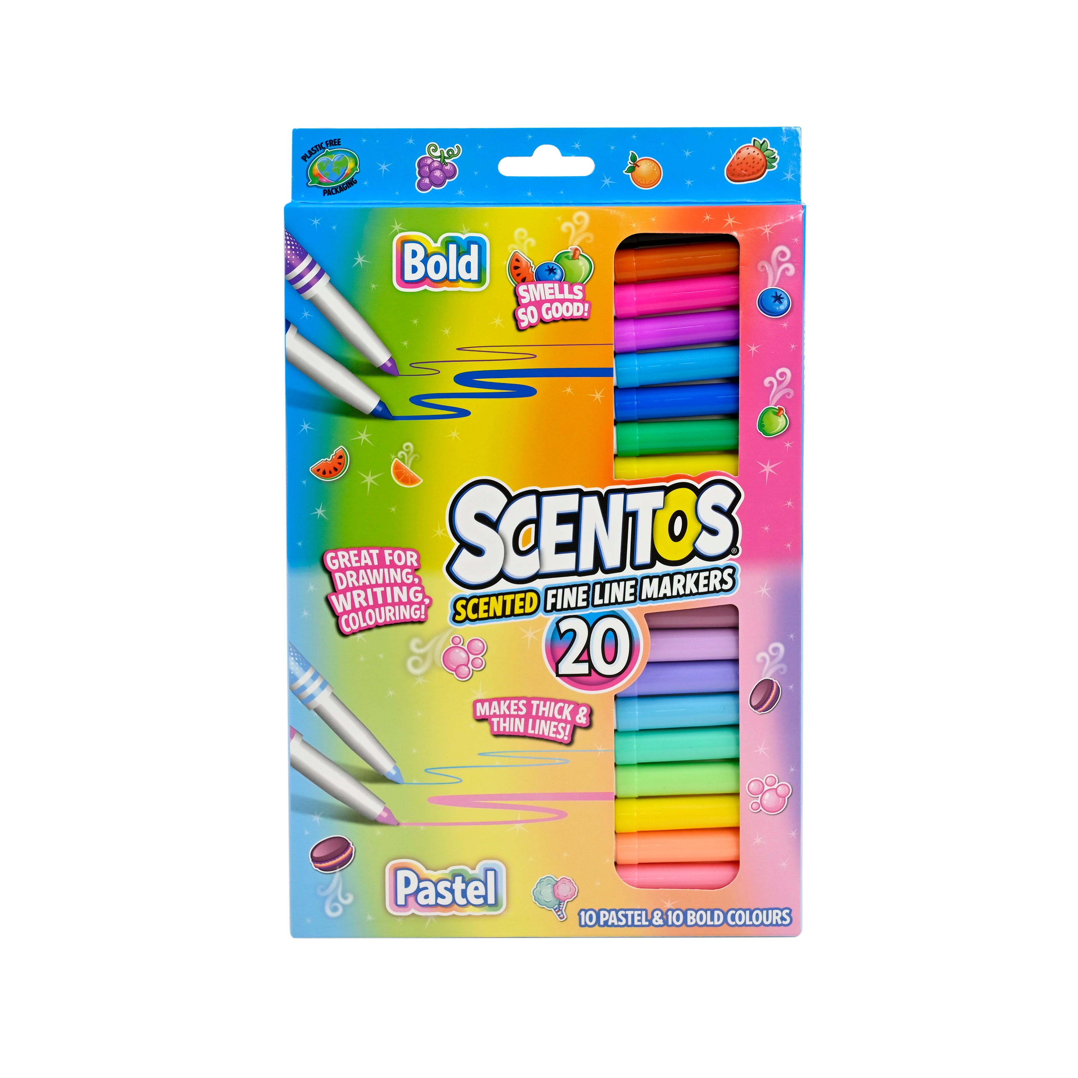 Scented Fine Line Markers (Bold & Pastel Colors) - Pack Of 20