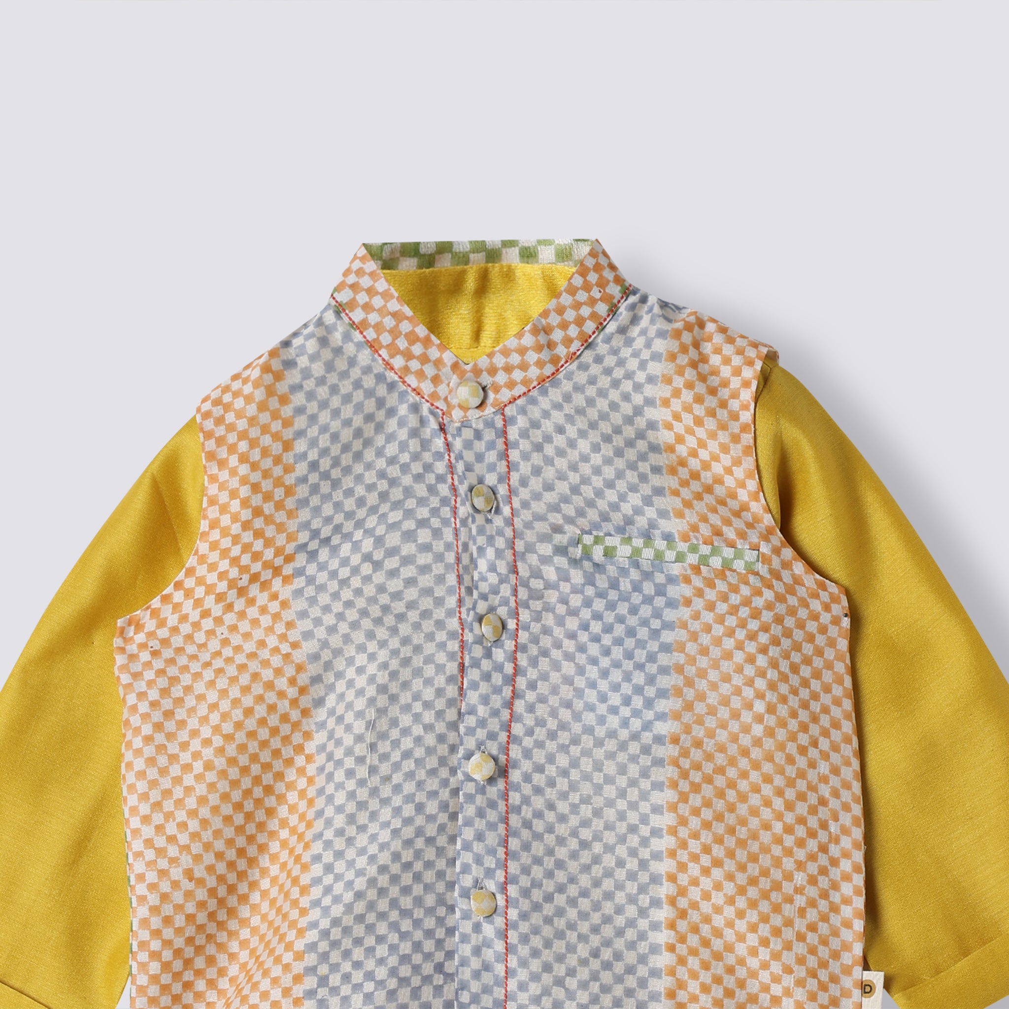 Chanderi Kurta Pyjama & Bandi Set - Spot the Checks (Mango)