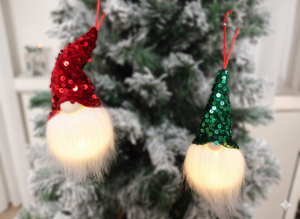GNOMO - pack of 2 Sparkling Sequin Gnome Figure ornaments
