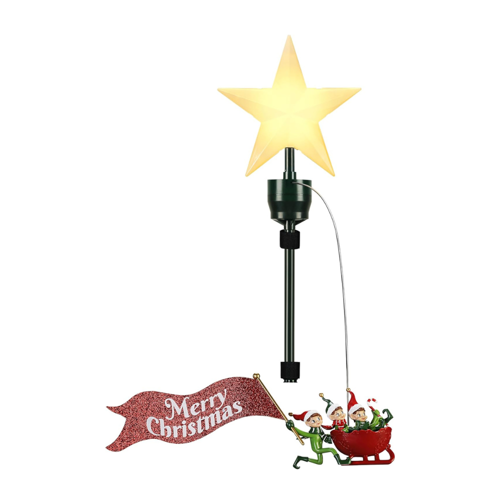 Mr. Christmas Animated Elves-on-the-Run Tree Topper with Banner