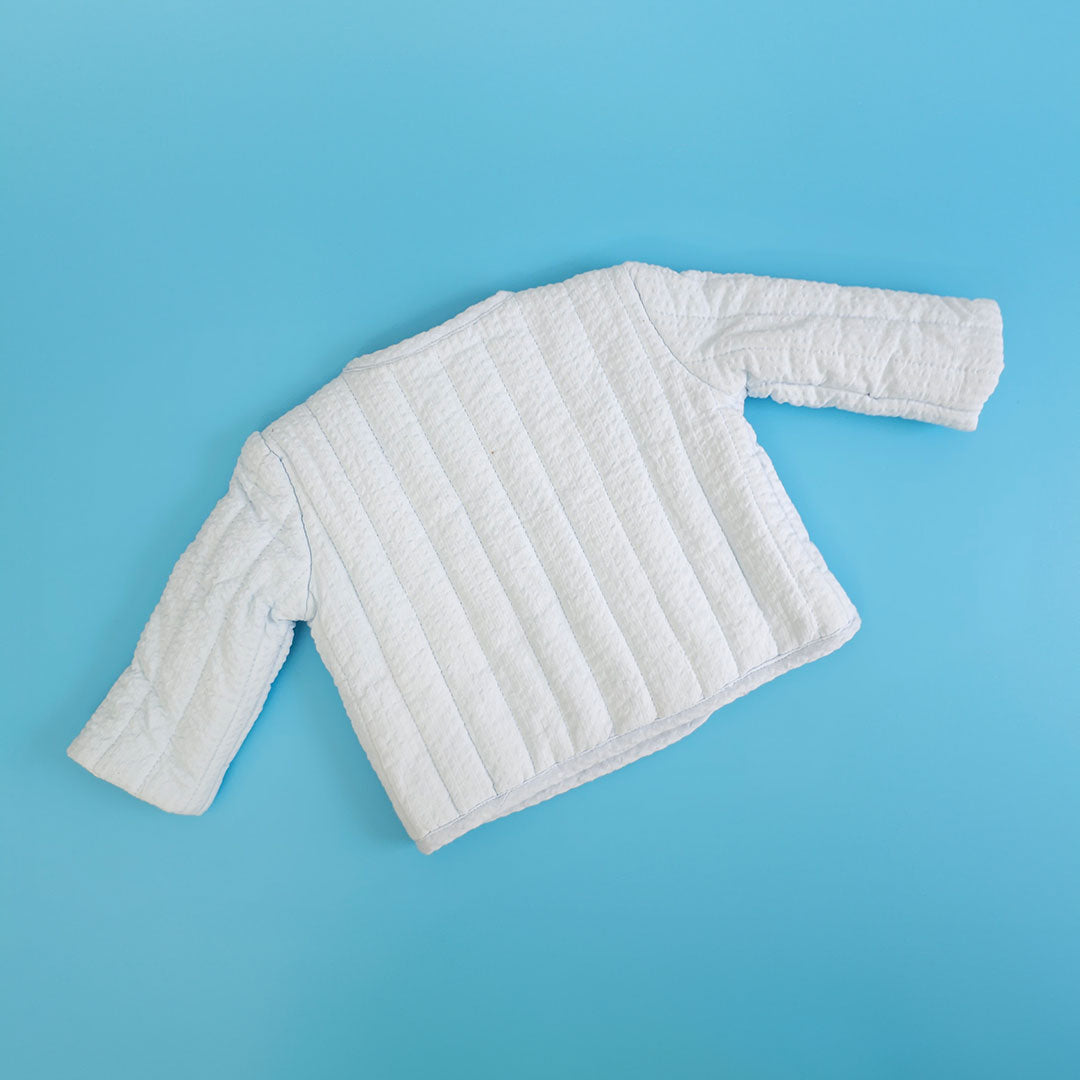 Octopus - Cotton Embroidered Baby Blue Button Up Quilted Jacket