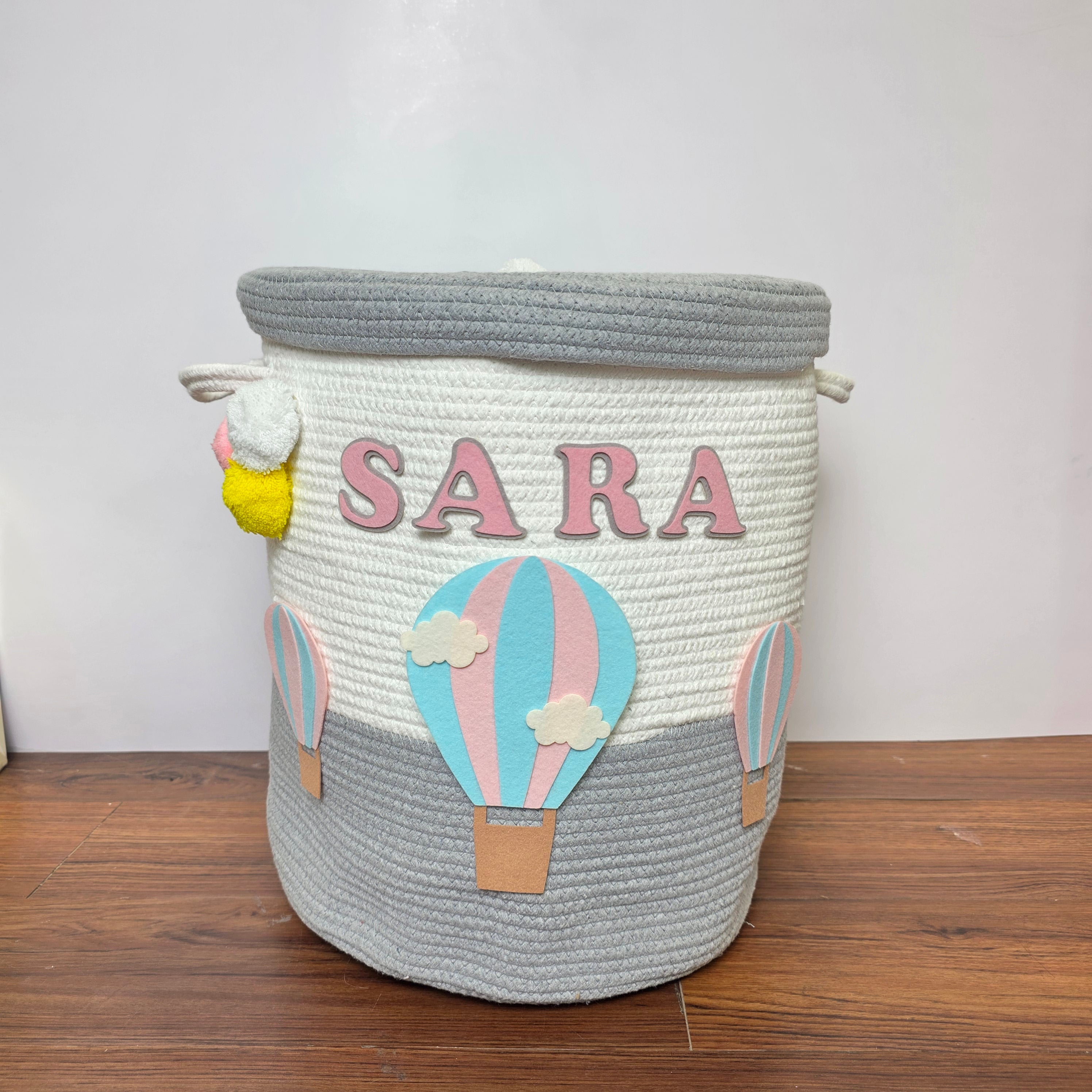 Jute Cotton Storage Basket with Lid - Unicorn's Rainbow Flight