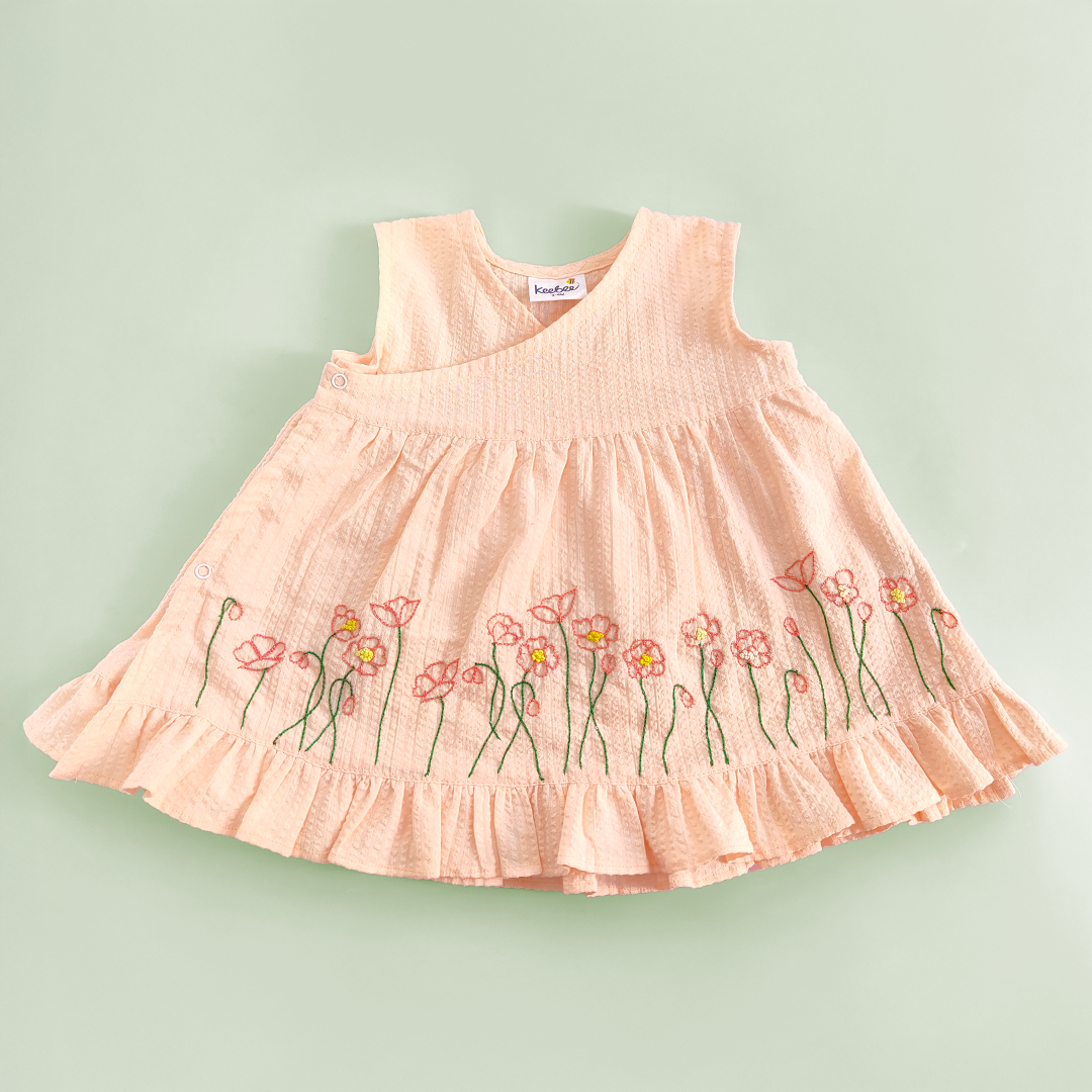 Embroidered Sweet Peach Wrap Dress - Poppy Field