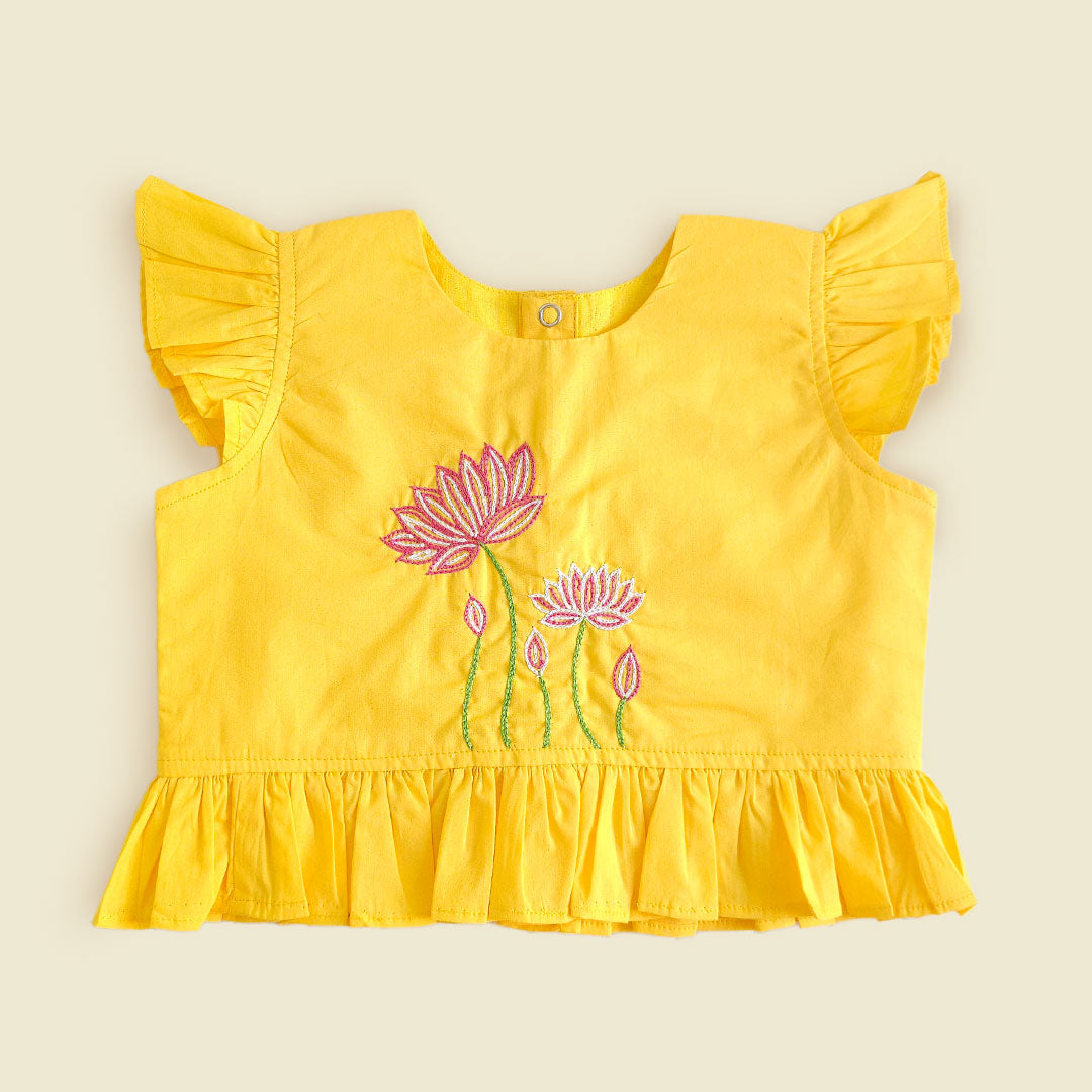 Embroidered Yellow and Hot Pink Lehenga Set - Lotus Pond