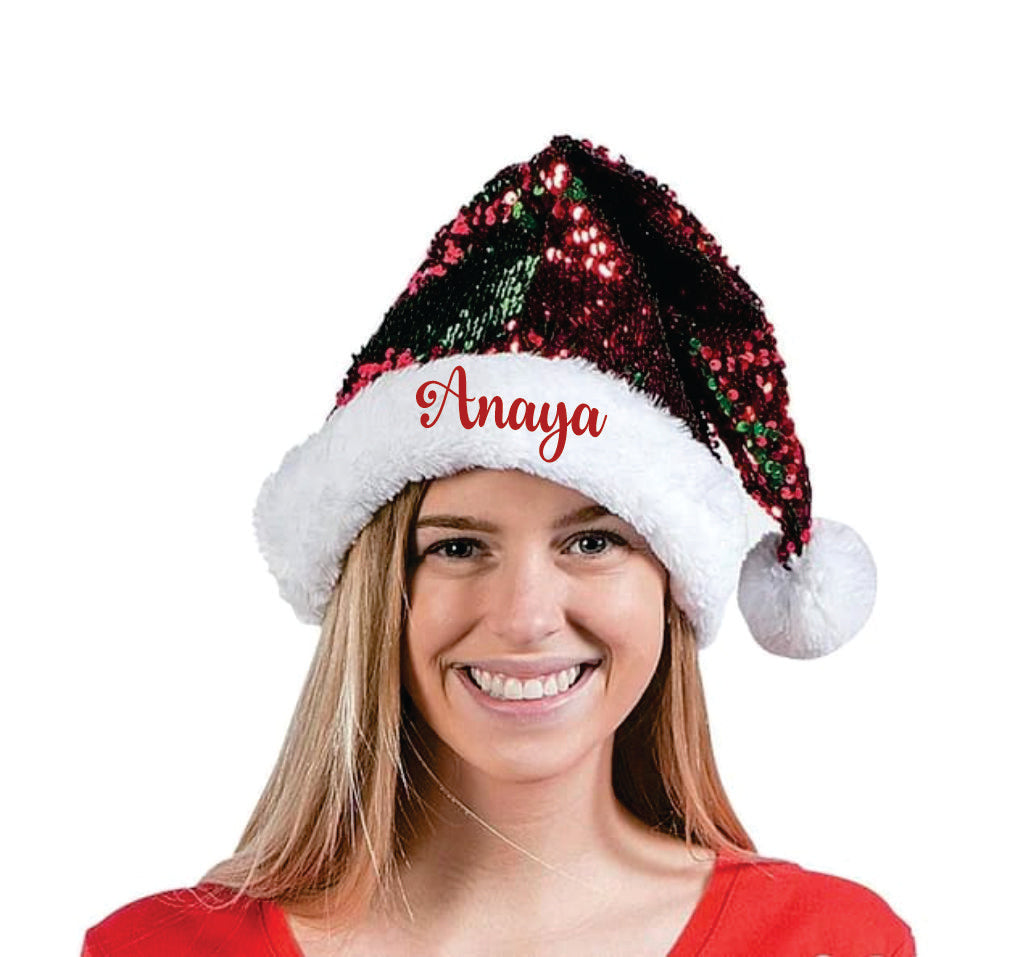 Sequins Santa Caps - Green And Red