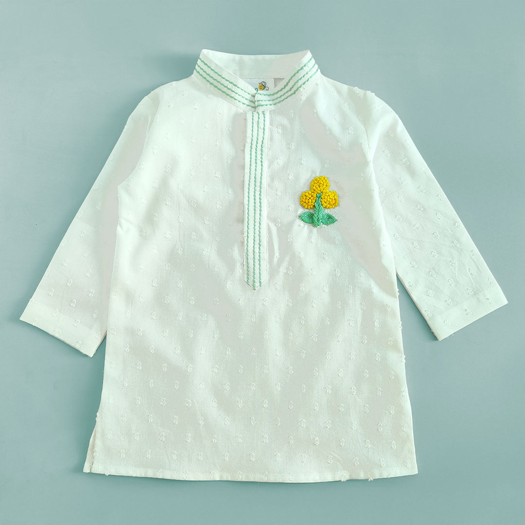 Embroidered White Kurta paired with Pajama Pants - Marigold