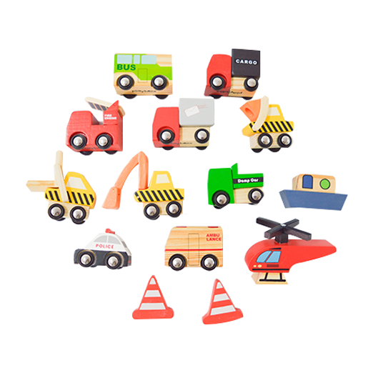 Little Wagon Toy Cars Playset Wooden Toy Cars,12 Colorful Mini Construction Vehicles Set
