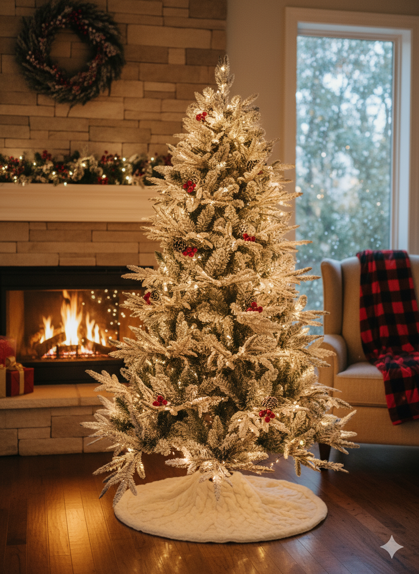 NIVA Christmas tree with red cherries, pine cones and frosting – 6 feet