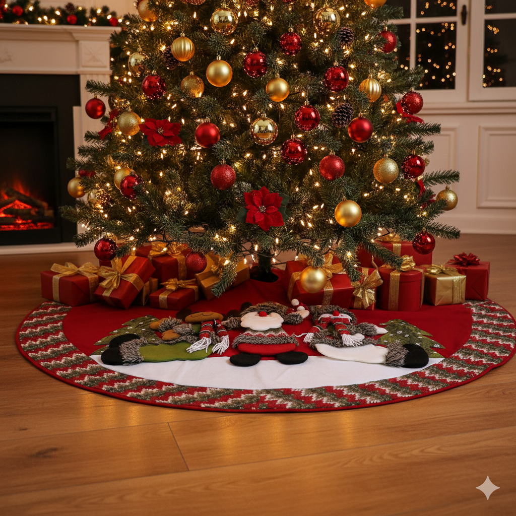 SMITTEN - the enchanting Whimsical Winter Friends Appliquéd Christmas Tree Skirt