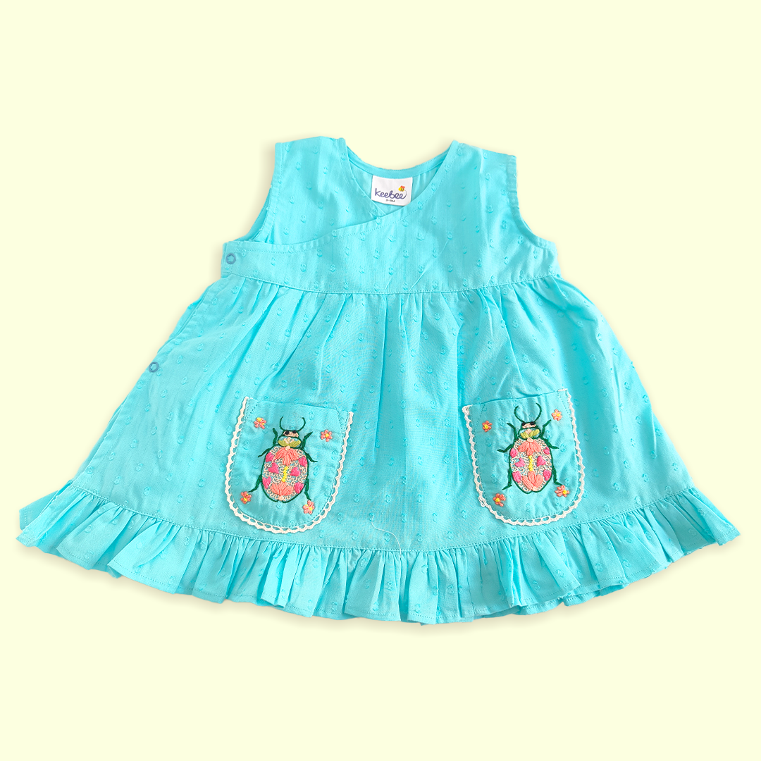 Embroidered Turquoise Blue Wrap Dress - Bug In My Pocket