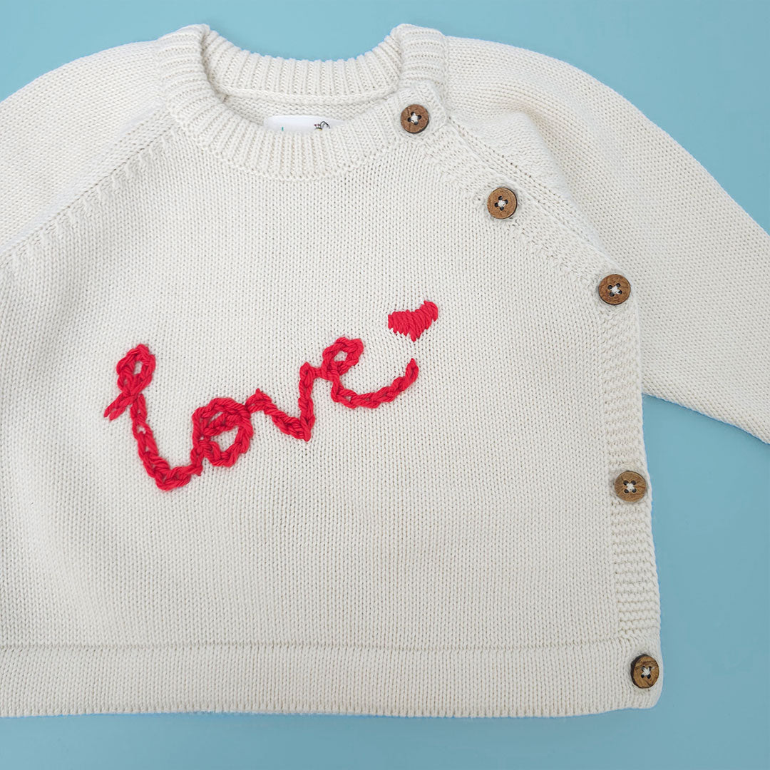 Love – Cotton Hand Embroidered White Sweater