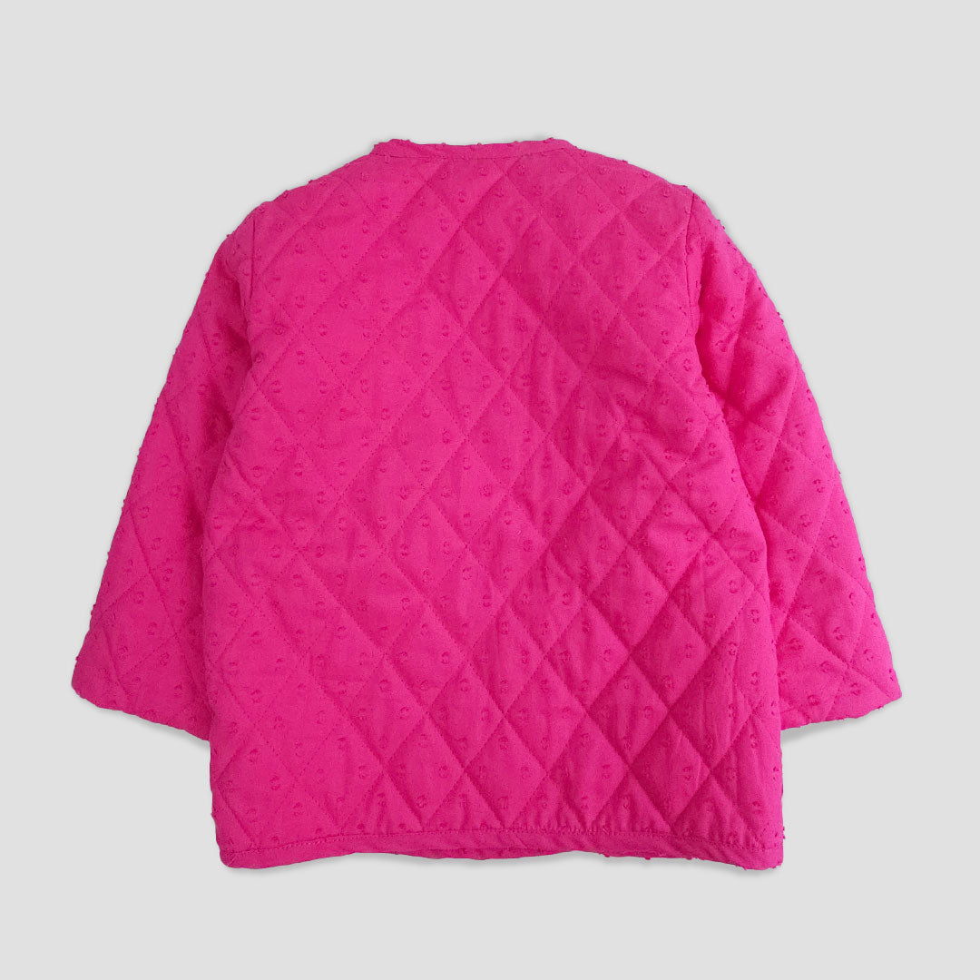 Hot Pink - Cotton Button Up Quilted Jacket
