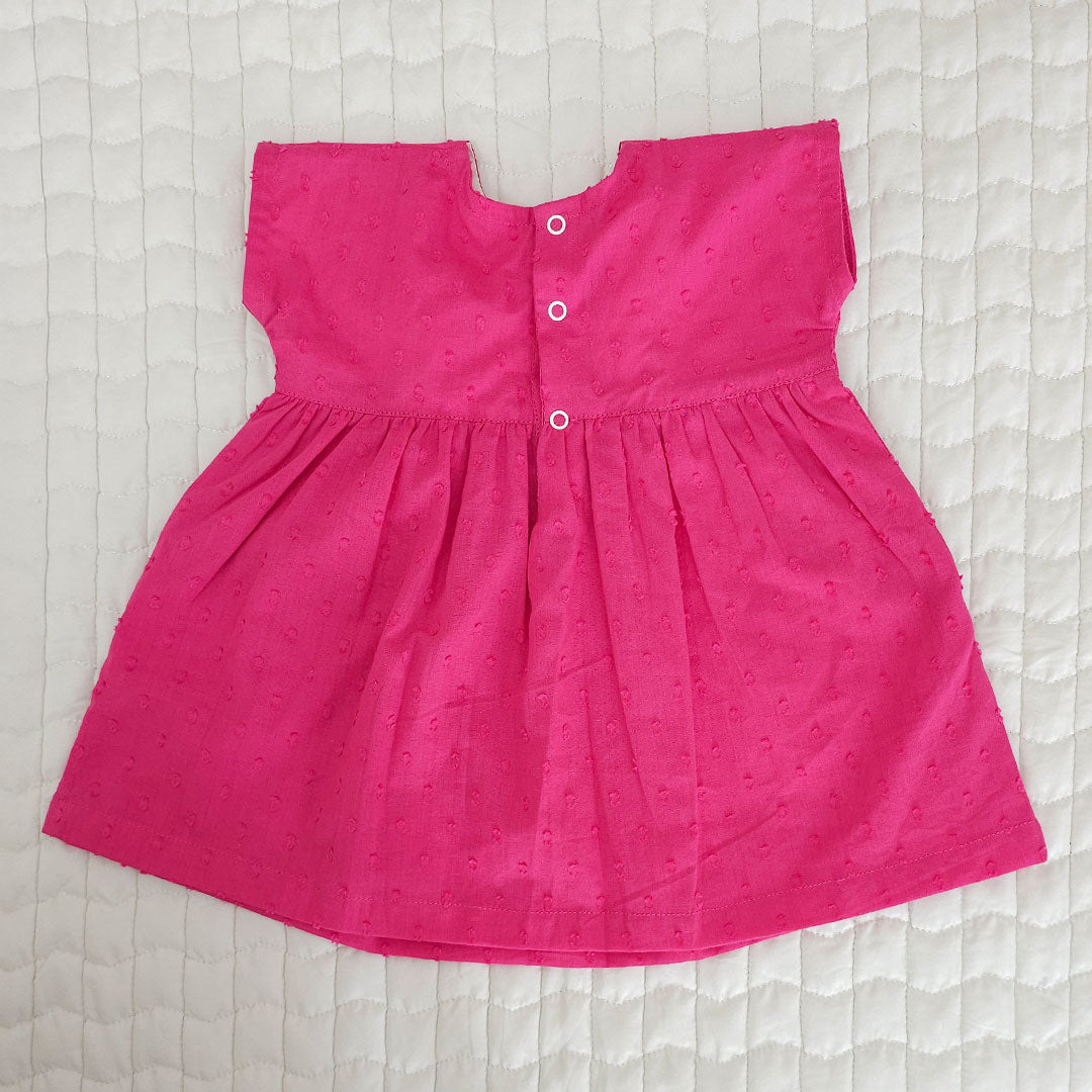 Embroidered Hot Pink Pocket Dress - Yellow Flowers