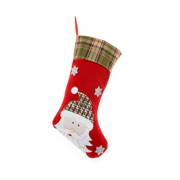 Plaid & Pine Stocking- Santa